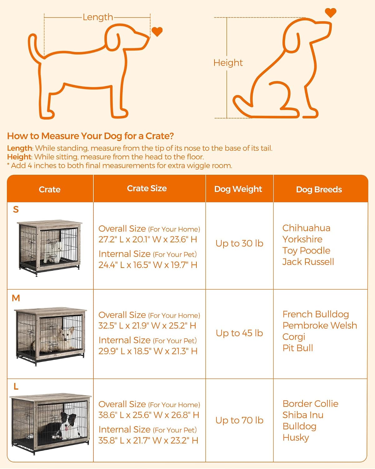 Feandrea 27.2" Dog Crate Furniture, Indoor Dog Kennel Side End Table
