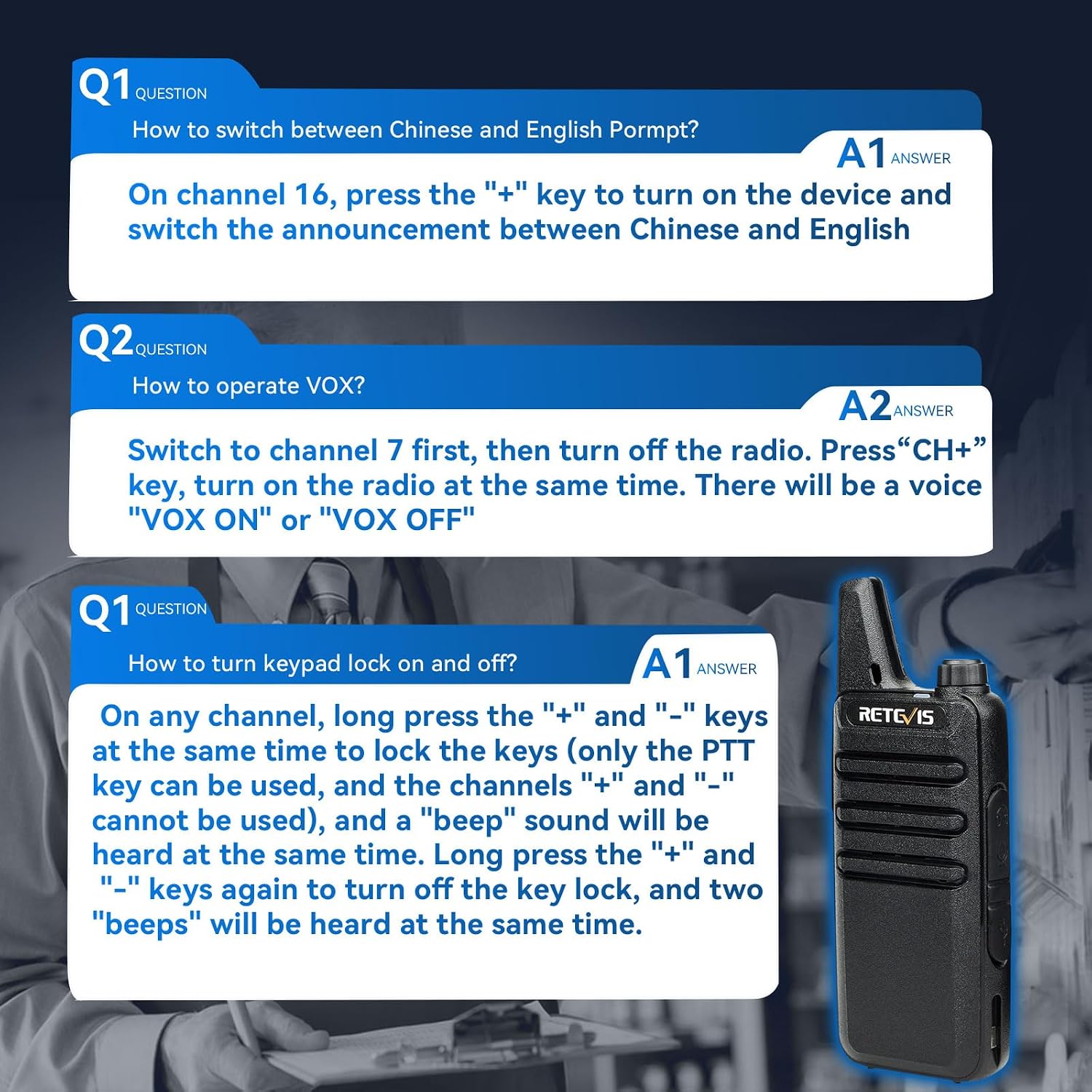Retevis RT22 Walkie Talkies Long Range Rechargeable for Adults (20 Pack) | Compact & Lightweight Two-Way Radios For K-12 & Retail, Comfortable for All-Day Wear, Loud & Clear Audio, 10-Hour Battery