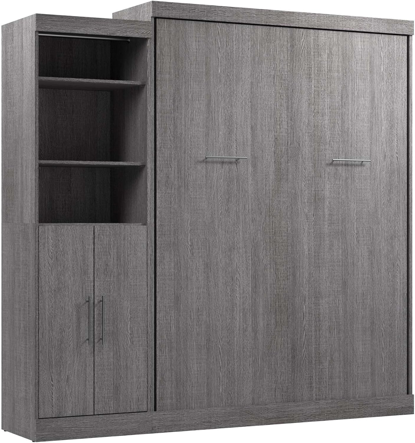 Bestar Nebula Queen Murphy Bed with Closet Organizer with Doors (90W) in Bark Gray, Sleeping Arrangement and Wardrobe for Multipurpose Room