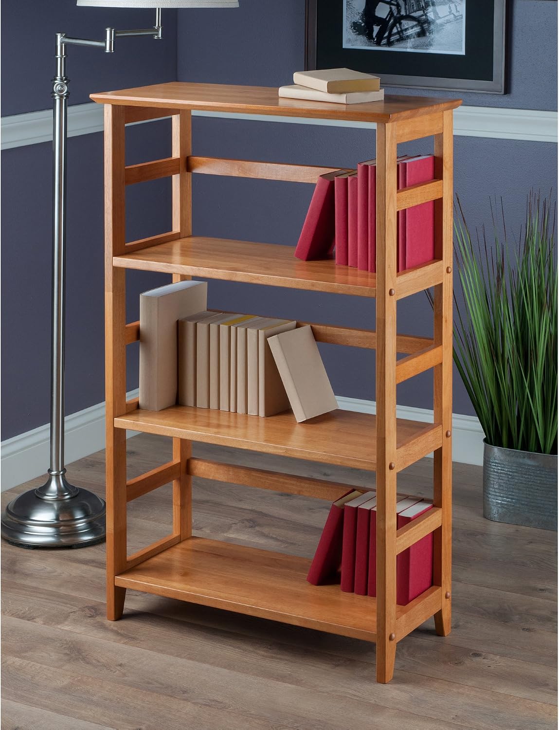 Winsome Studio 3-Tier Bookshelf, Honey Pine, 42" | Classic Display Bookcase, Functional & Stylish Shelving Unit for Convenient Storage in Living Room