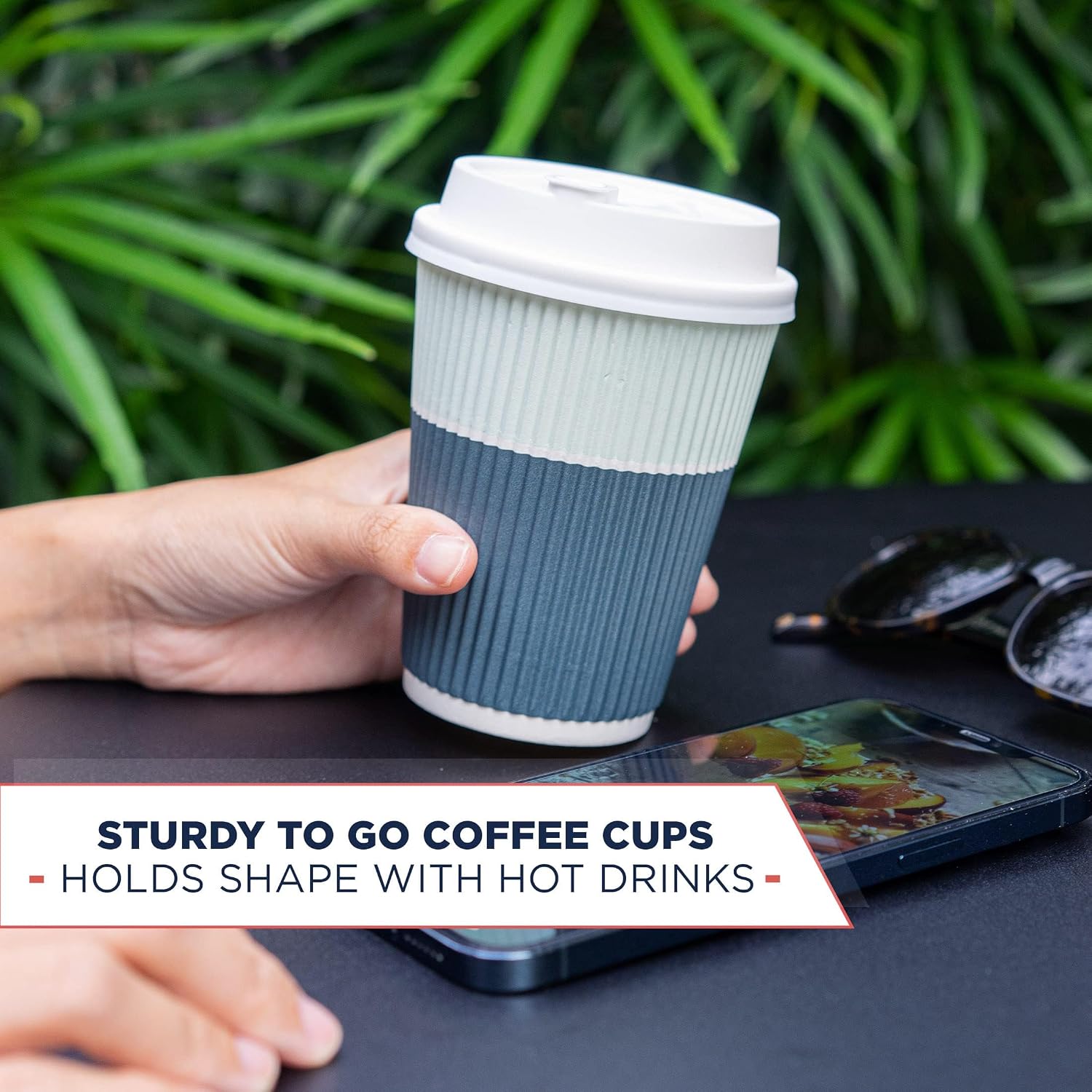 Disposable Coffee Cups With Lids - (80 set) 12 oz Paper To Go Coffee Cups With Resealable Lids Prevent Leaks! Travel Insulated Hot Beverage Drink Cup. Will Not Bend With Heat or Burn Fingers
