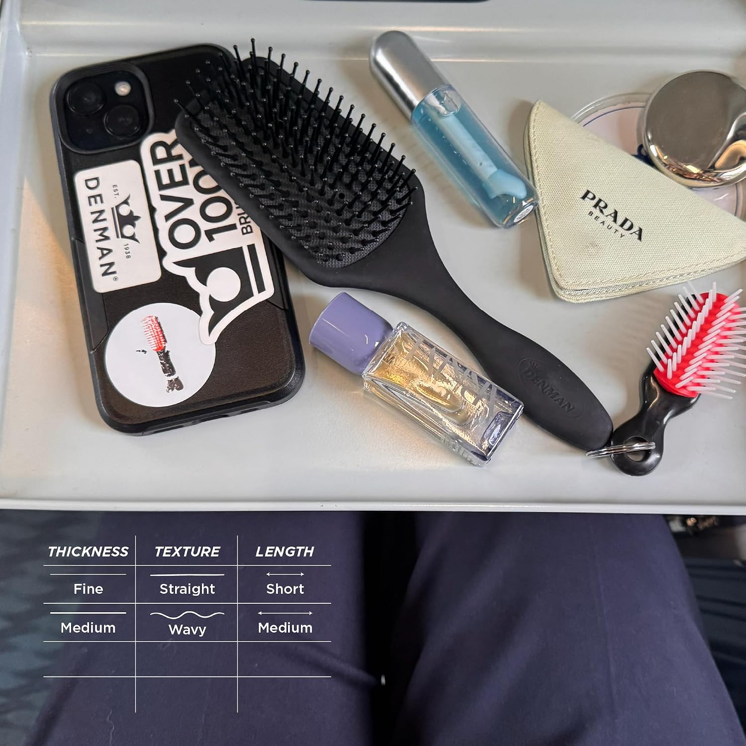Denman (Black) Mini Paddle Cushion Hair Brush for Blow Drying, Detangling & On the Go Travel - Comfortable Styling