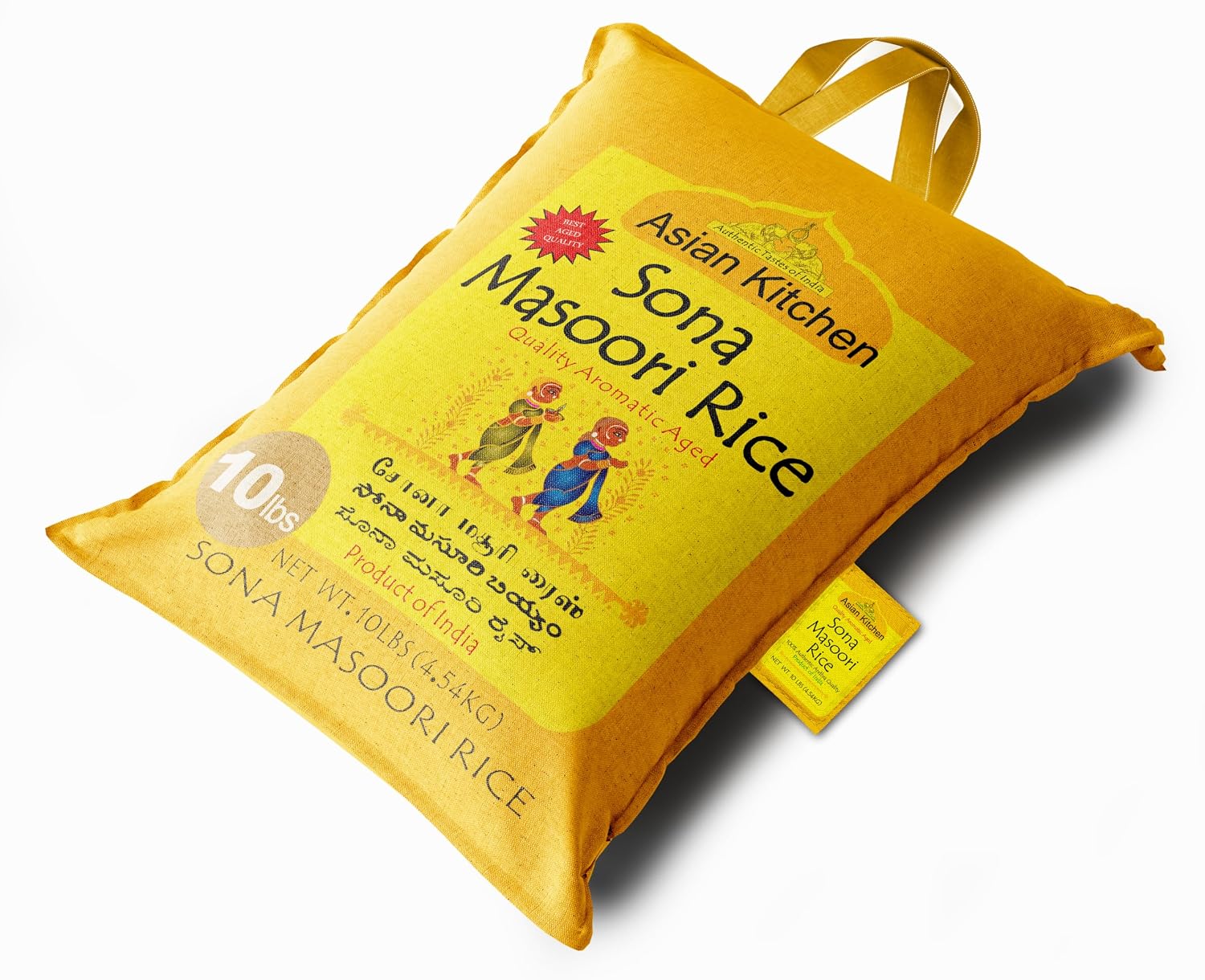 Asian Kitchen White Sona Masoori Aged Rice 20-Pound Bag, 20lbs (9.08kg) Short Grain Rice ~ All Natural | Gluten Friendly | Vegan | Kosher | Indian Origin | Export Quality