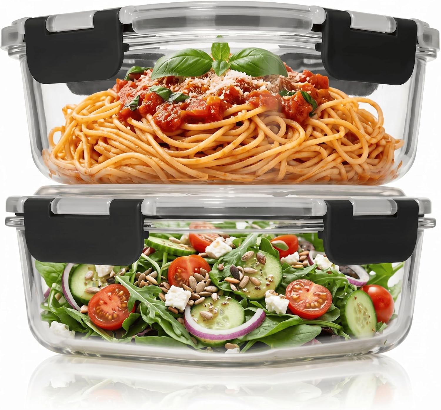 Razab 2 PC 1200ML / 41 Oz Glass Food Storage Containers with Lids - Airtight & Leakproof - Microwave/Oven/Freezer Safe - BPA Free - Ideal for Meal