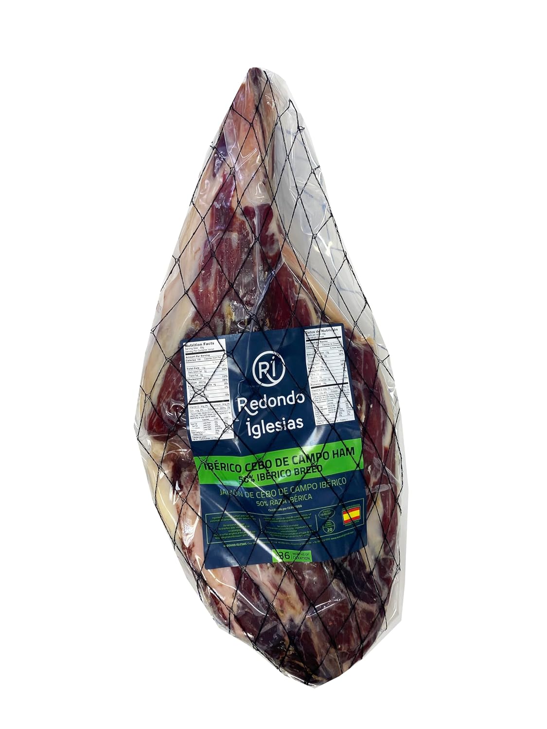 Jamon Ibérico Grass Fed - La Nava - Boneless 10 to 11 Lb - 36 months aged - Dry cured Ham - Spain Gourmet Delicatessen - 1 unit