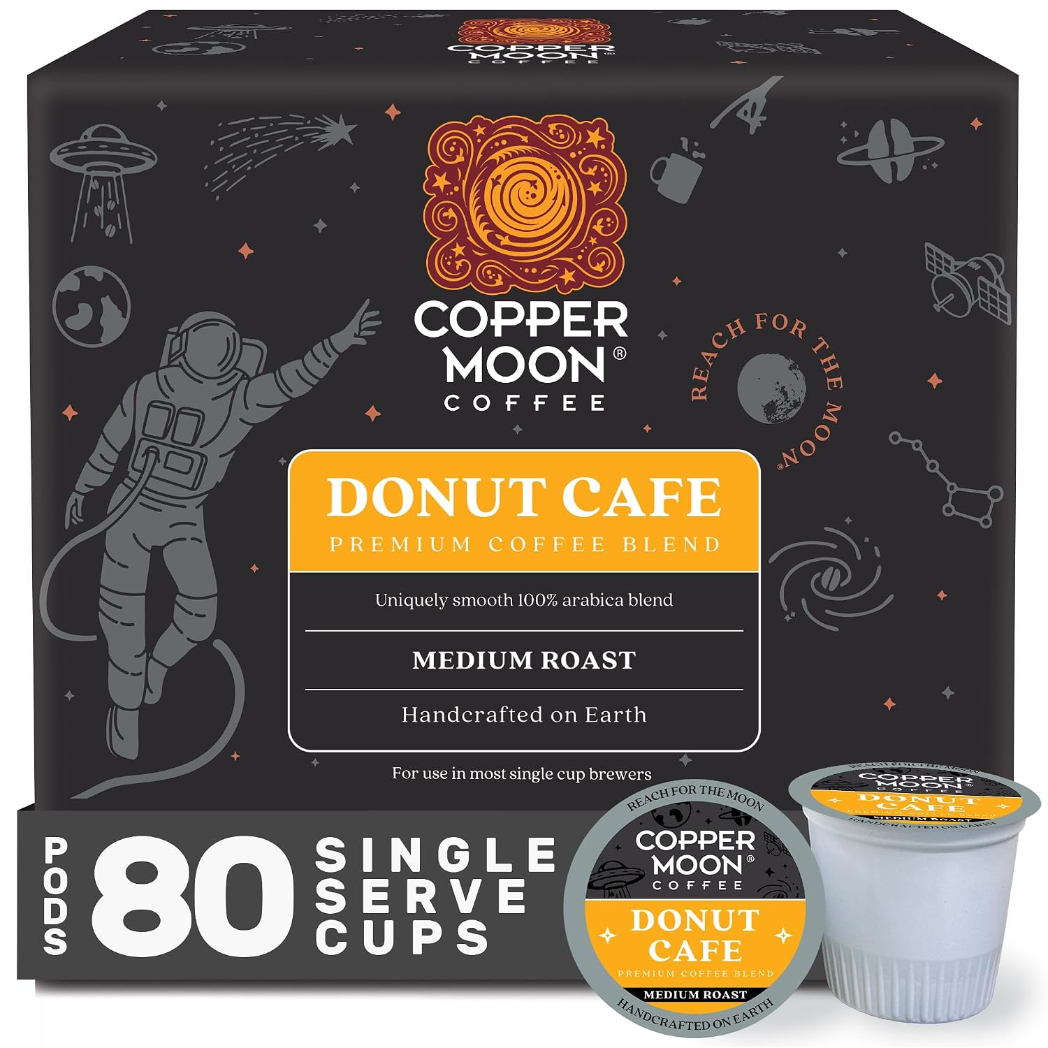 Copper Moon K-Cup Coffee Pods, Medium Roast, Costa Rican Blend, 80 Count | Single Serve, Vegan, Allergen Free, Non-GMO, Kosher, Small Batch Roasted, Vegetarian, Compatible with Keurig K Cup Brewers