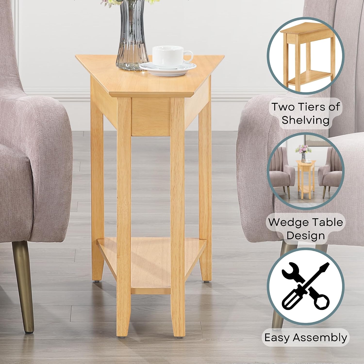 Convenience Concepts American Heritage Wedge End Table 24" - Classic Living Room Table with Storage Shelf, Side Table for Family Room, Bedside Table, Espresso