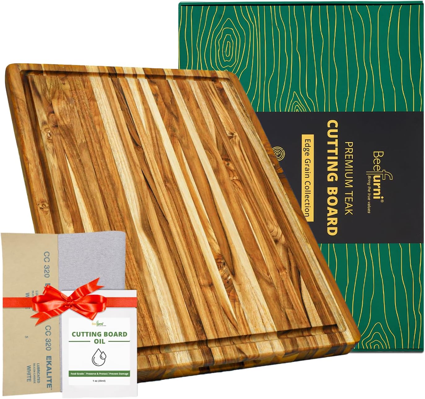 BEEFURNI Teak Wood Cutting Board with Hand Grip (20x15x1.25", M)