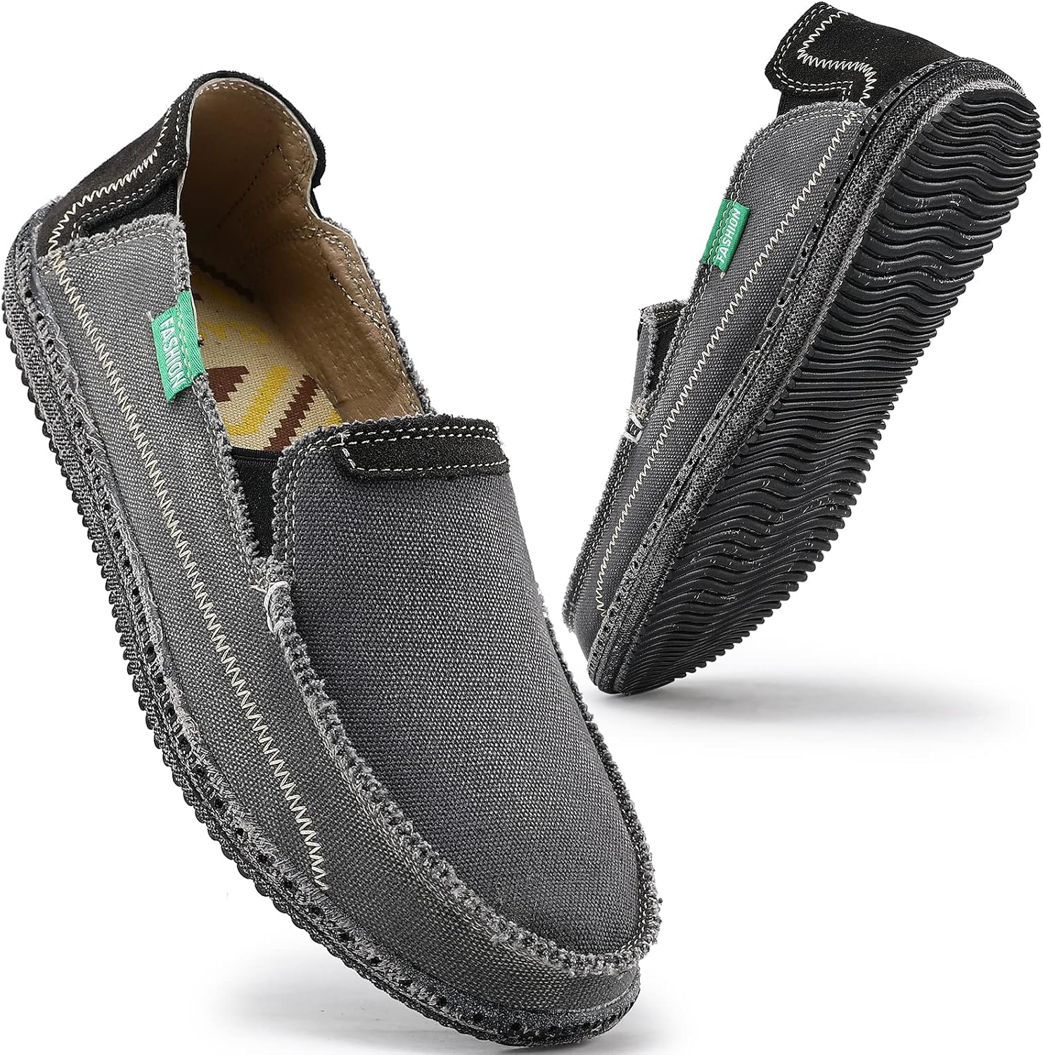 VILOCY Mens Slip on Deck Shoes Casual Canvas Loafers Beach Boat Shoes Zero Drop Vintage Flat