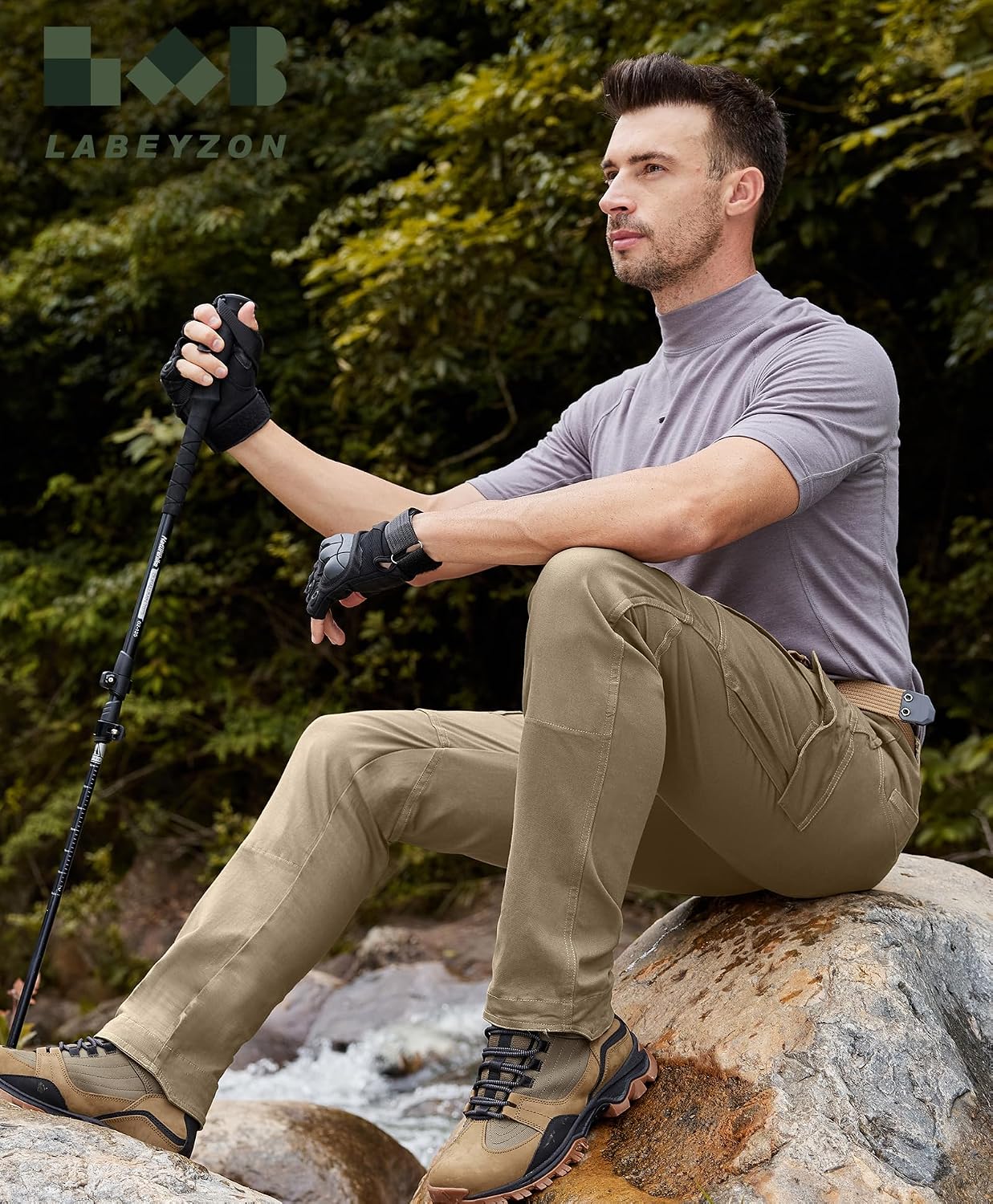 LABEYZON Men's Casual Cargo Work Pants Outdoor Lightweight Military Tactcial Pants for Men with 9 Pockets