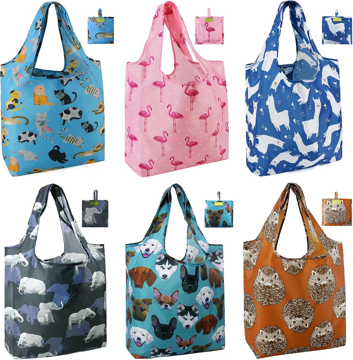 BeeGreen Grocery Bags | Reusable Gift Bags, Large Tote for Women & Foldable Beach Bag - 6 Pack Reusable Bag With Handles | Collapsible Cute Cloth Storage for Market, Holiday & Shopping | Washable​