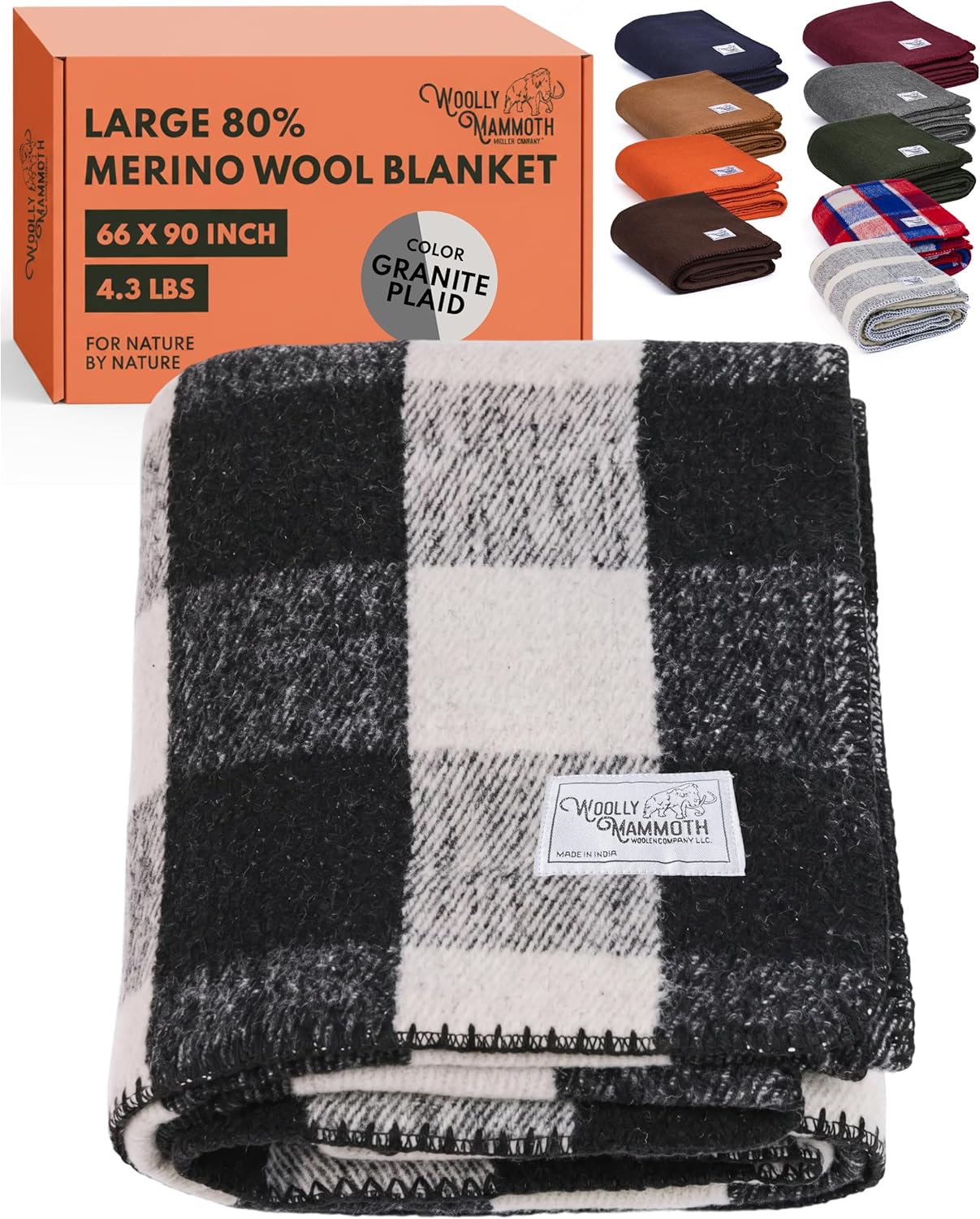 Woolly Mammoth Woolen Company Merino Wool Blanket, 66" x 90" Moss | Temperature Regulating - Fire-Resistant - Warm Camping Blanket for Car Emergency Kits, Picnics, Summer Festivals and Stadiums