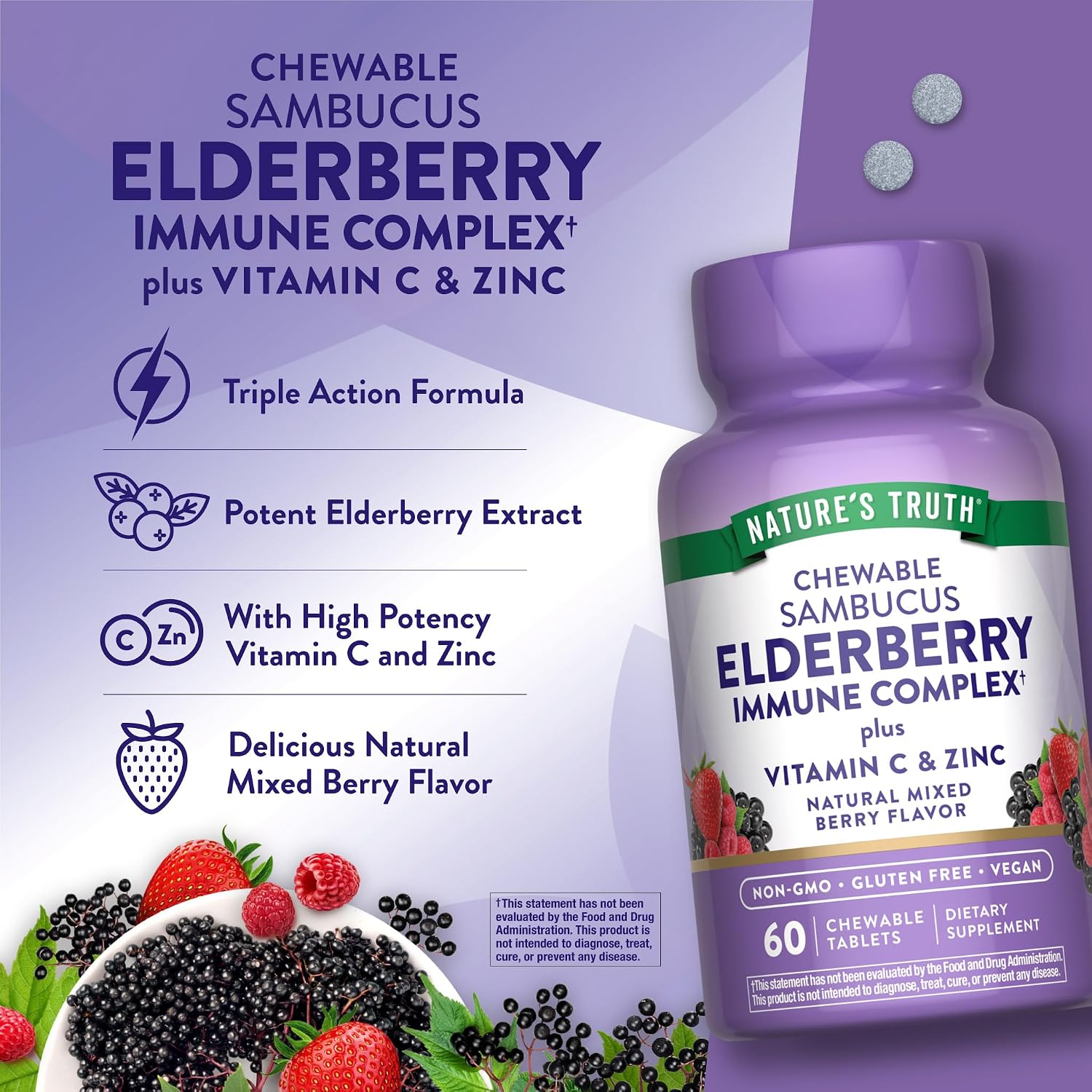 Nature's Truth Elderberry Immune Complex | 60 Chewable Tablets