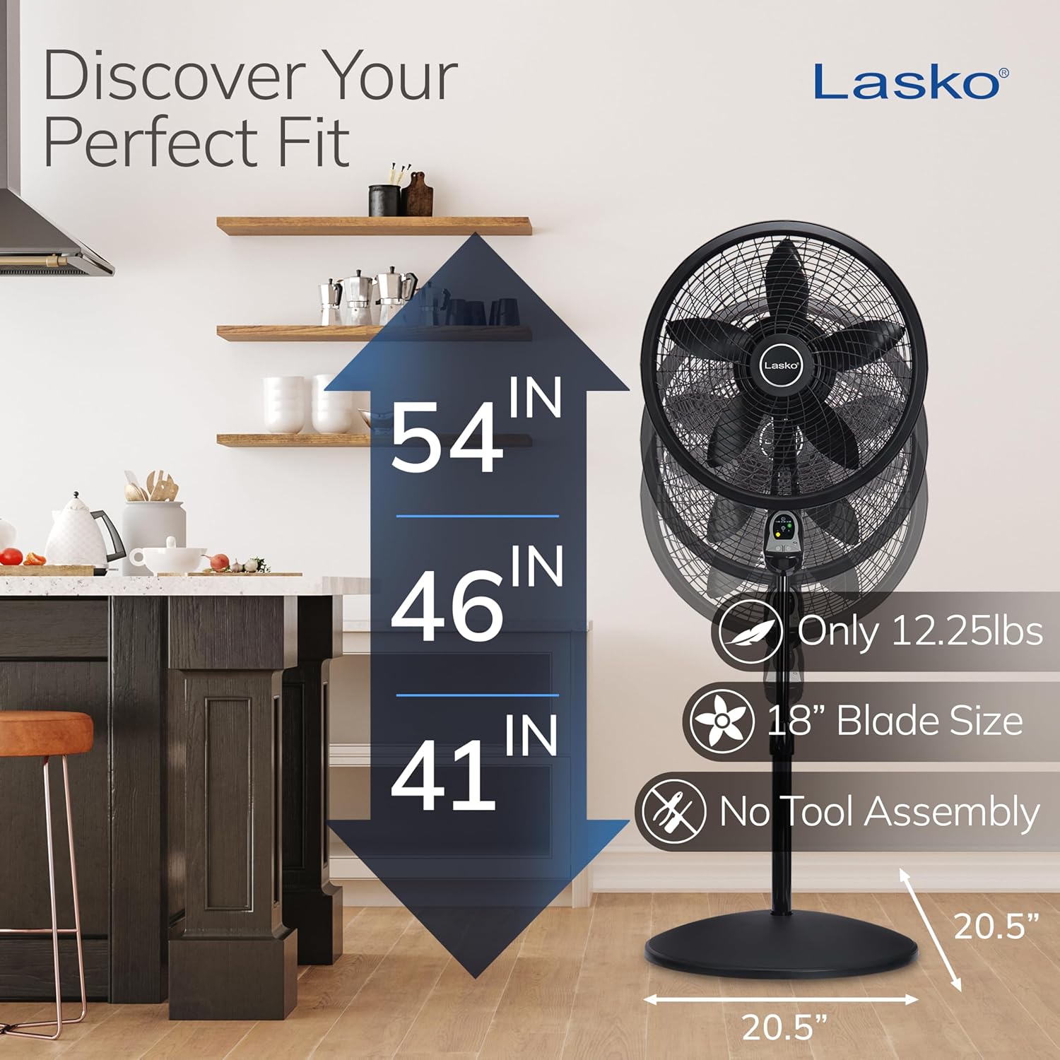 Lasko Cyclone Oscillating Pedestal Fan - Adjustable to 54" - 1843 - Black | Remote Control, Cooling Standing Fan for Bedroom, Living Room