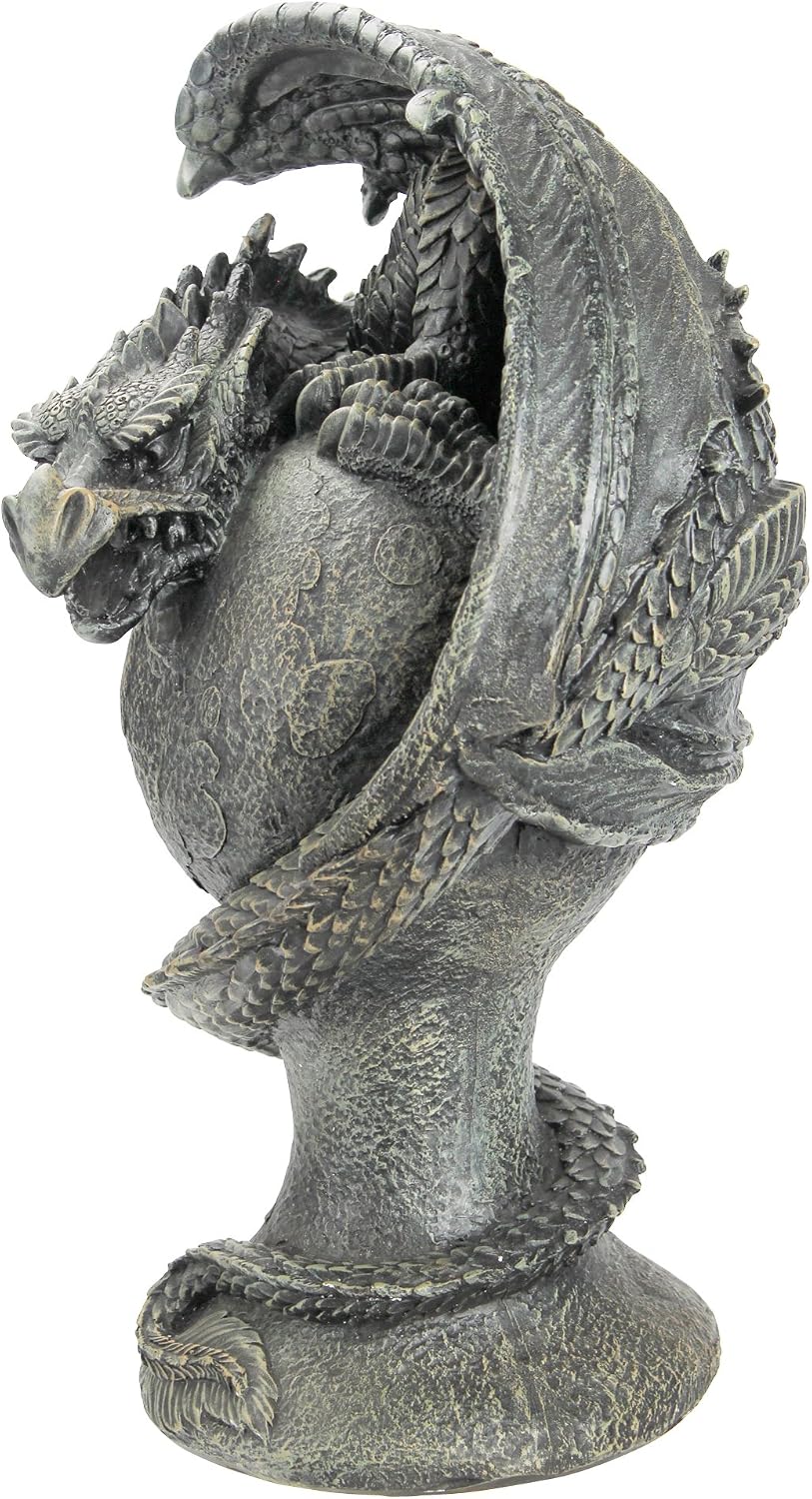 Design Toscano The Dragon of Falkenberg Castle Moat Lawn Garden Statue, 28 Inch Long, 14 Inch Tall, Cast Stone Resin, Gray Stone Finish
