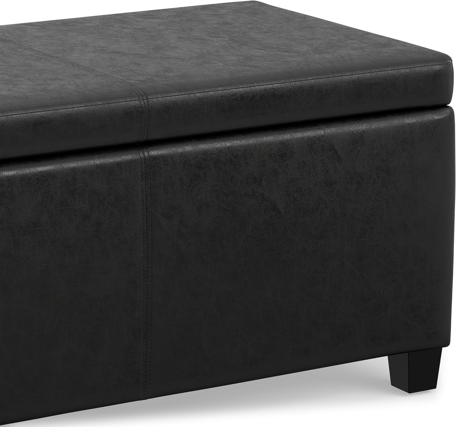 SIMPLIHOME Avalon 48" Wide Vegan Leather Storage Ottoman in Brown