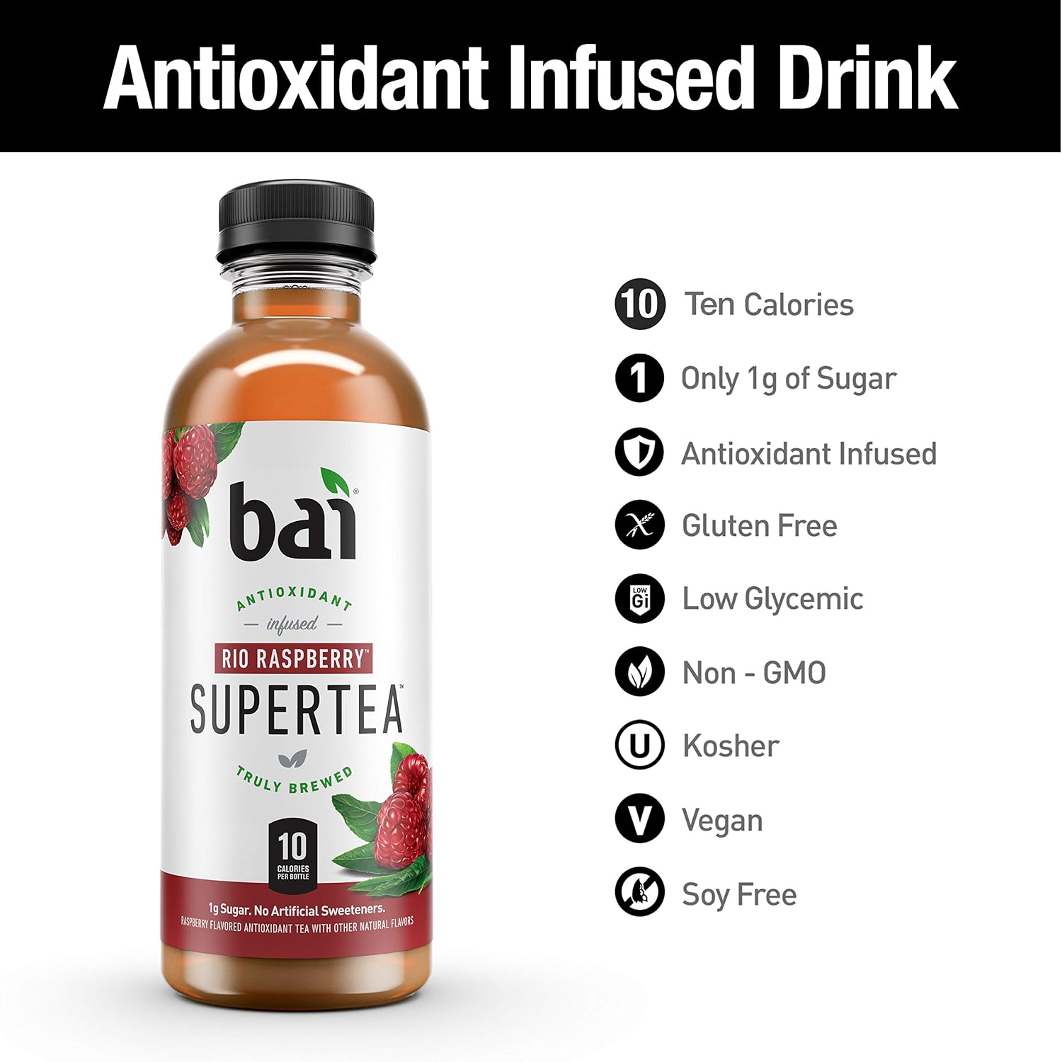 Bai Iced Tea, Narino Peach, Antioxidant Infused Supertea, Crafted with Real Tea (Black Tea, White Tea), 18 Fluid Ounce Bottles, 12 count