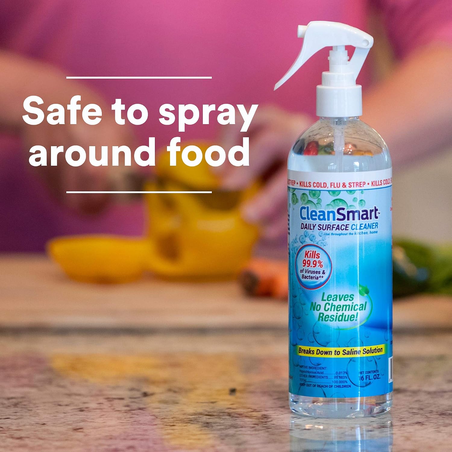 CleanSmart Daily Surface Cleaner and Pet-Safe Disinfectant, 23 oz (2 pack) | Hypochlorous Acid Spray Kills 99.9% of Viruses and Bacteria, No Harsh Residue, Food Contact Surface Sanitizer, No Rinse