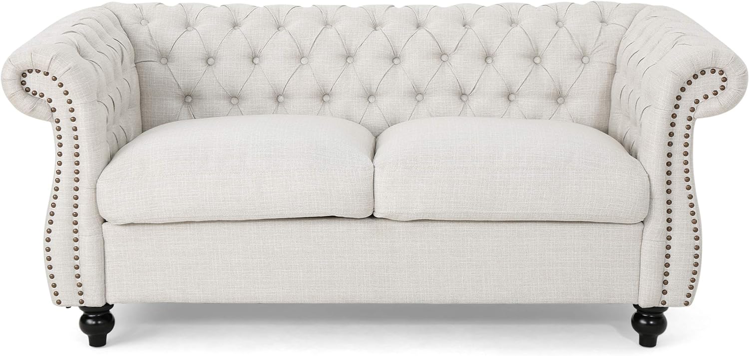 Christopher Knight Home Karen Traditional Chesterfield Loveseat Sofa, BlackBerry and Dark Brown, 61.75 x 33.75 x 27.75