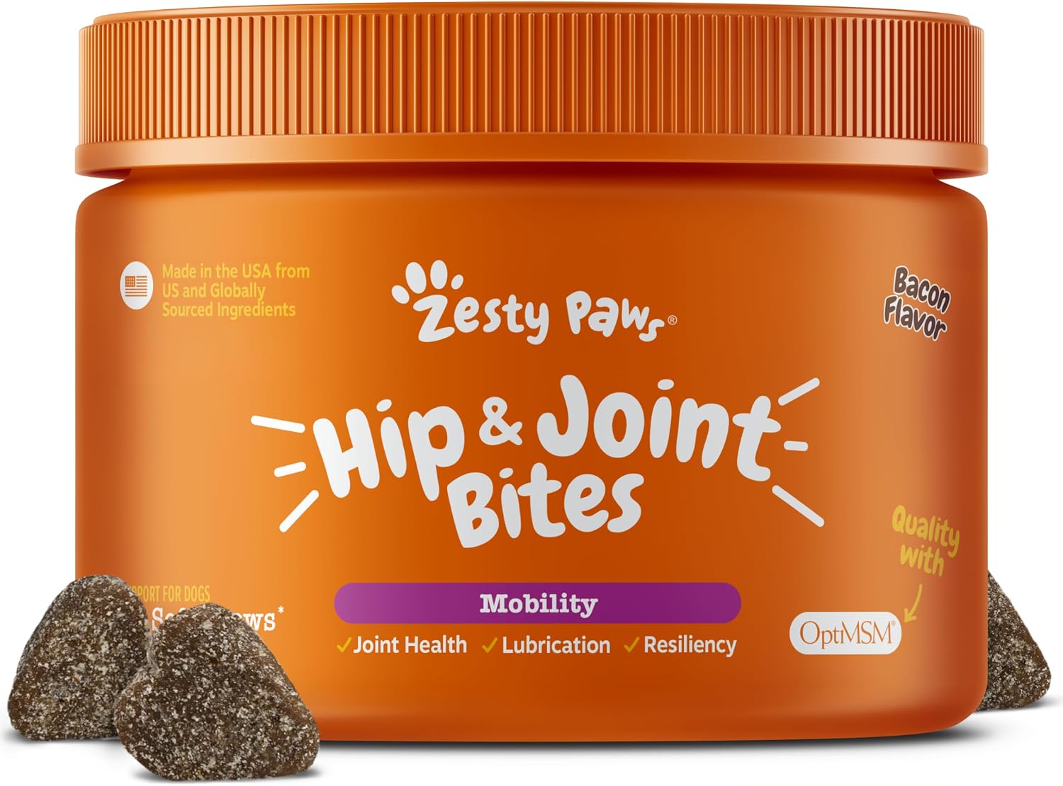 Zesty Paws Hip and Joint Supplement for Dogs - Glucosamine with Chondroitin, MSM, Vitamins C and E Dog Joint Relief - Mobility Bites Duck – 90 Count