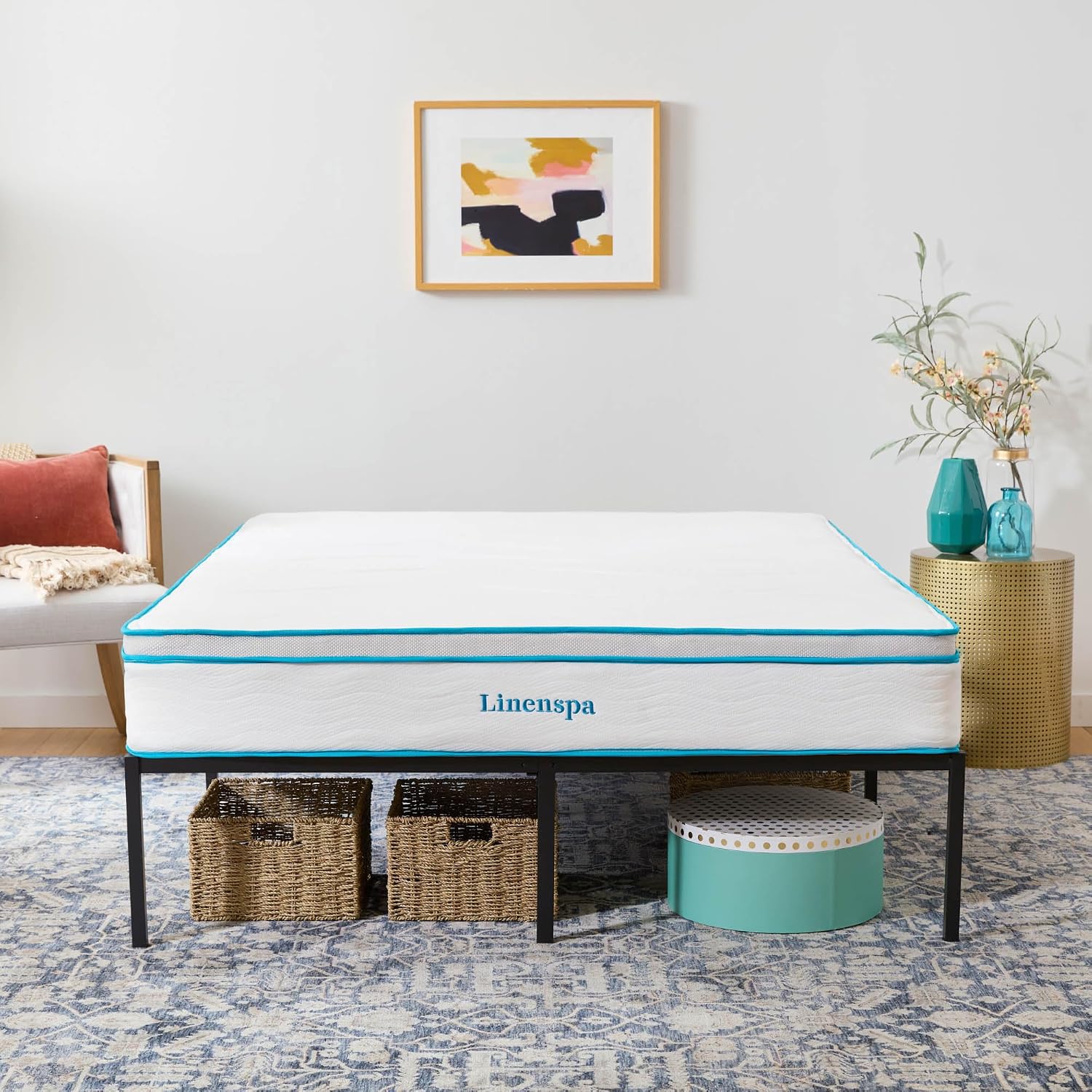 Linenspa Folding Metal Platform Bed Frame - Easy Assembly - Sturdy Steel - No Box Spring Needed - Underbed Storage - Mattress Foundation - 14" High