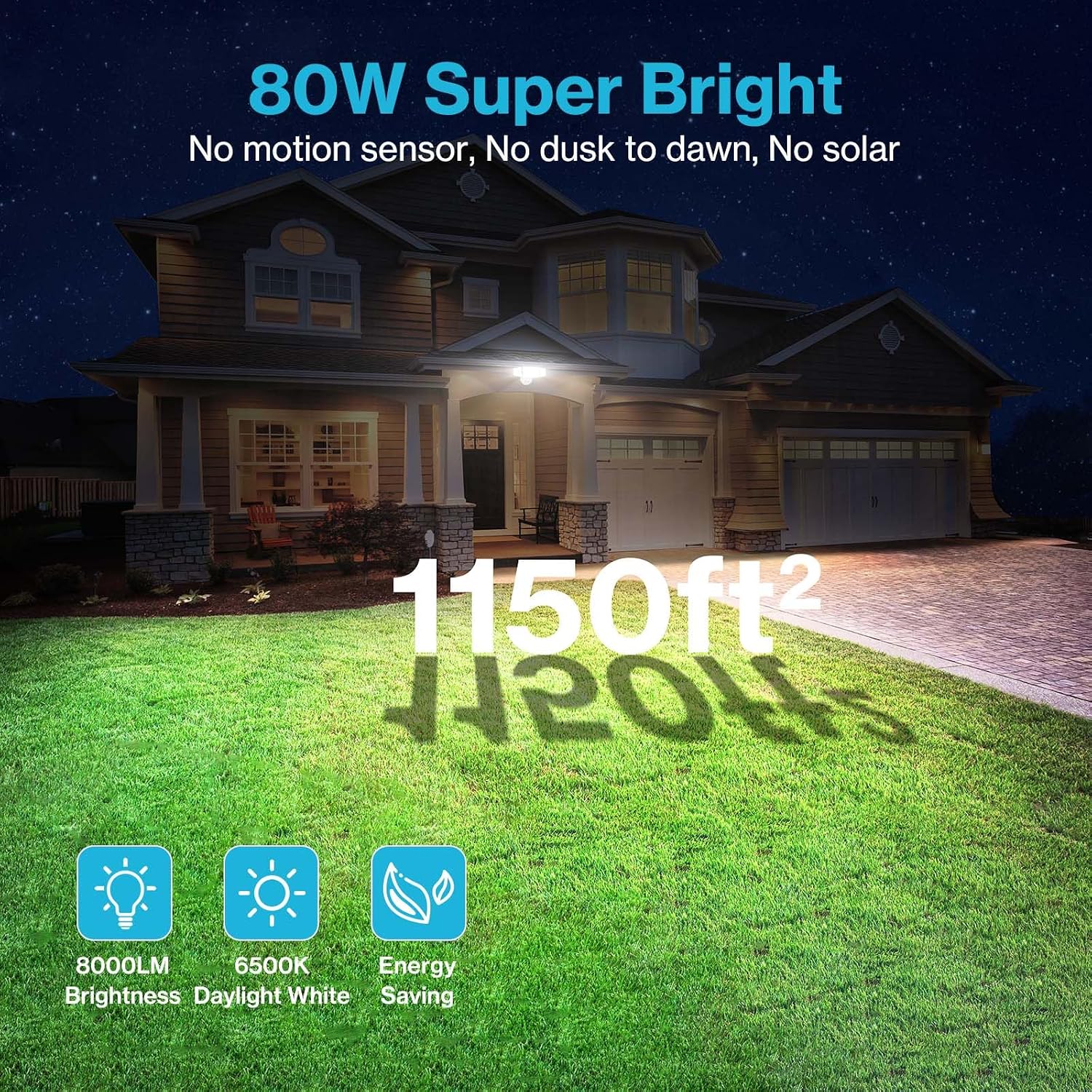 Olafus 80W Flood Lights Outdoor, Switch Controlled 8000LM LED Security Lights, IP65 Waterproof Outside Floodlights