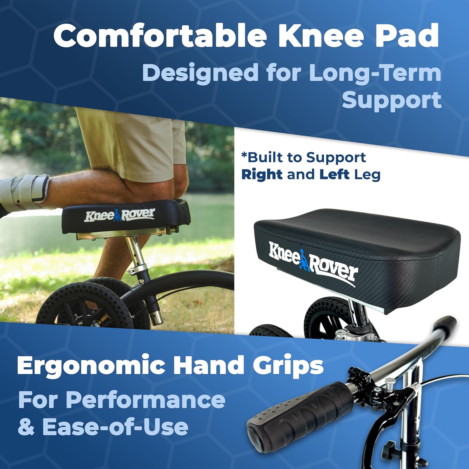 KneeRover Quad HC All Terrain Knee Scooter with Flat Free Wheels for Adults and Kids - Foot Surgery Knee Walker for Broken Ankle Foot Injuries
