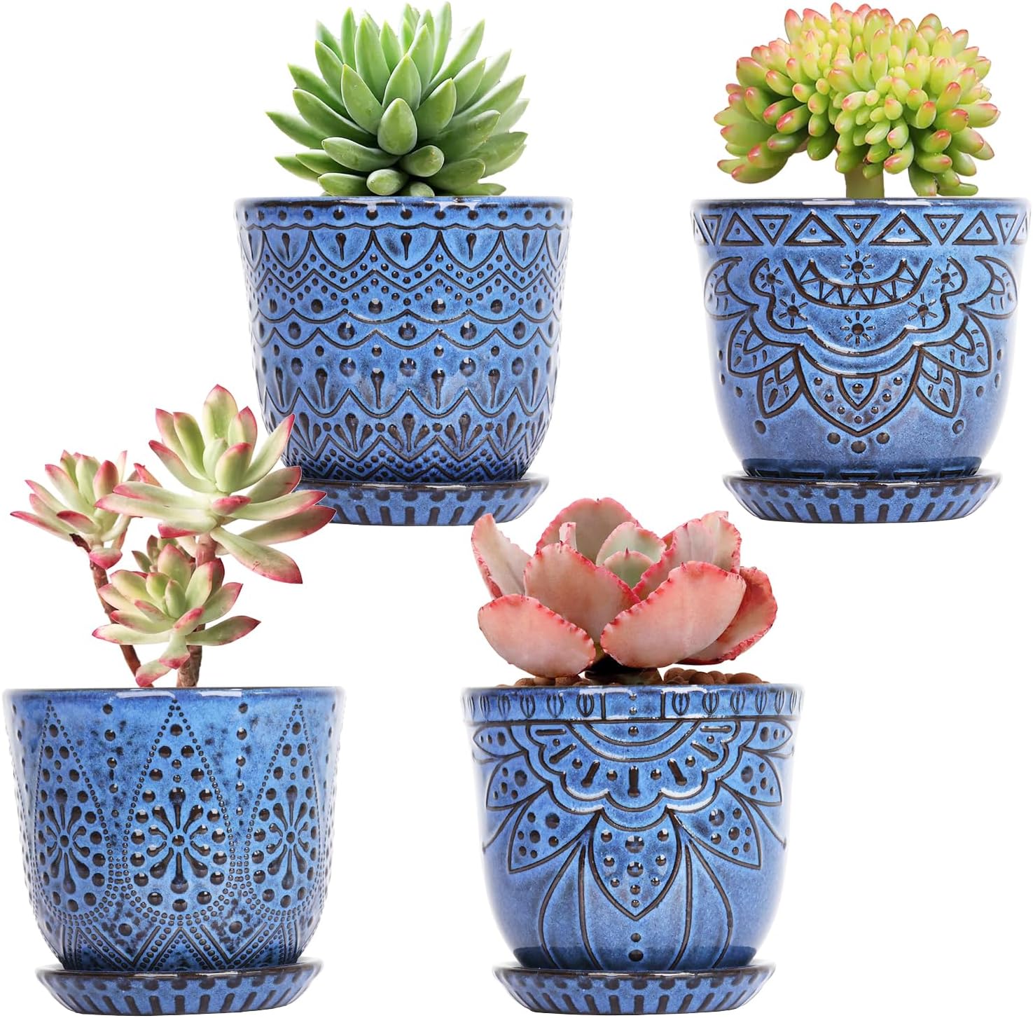 Gepege Ceramic Plant Pots, 6 Inch Indoor Planters with Drainage & Saucers