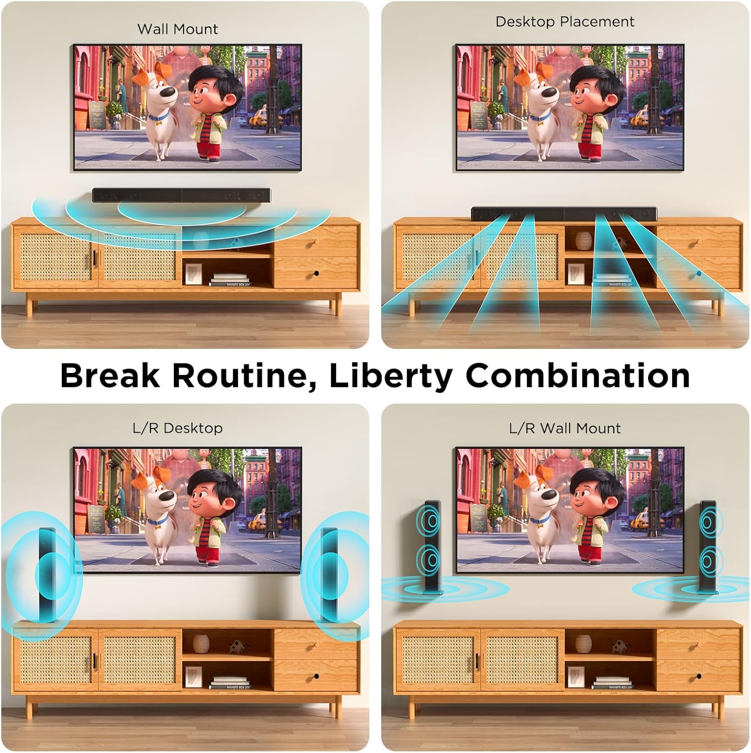 2.0 ch 100W Sound Bar for Smart TV, 2-in-1 Detachable Bluetooth 5.3 Speaker with 3 EQ Modes & Adjustable Bass - Home Theater Audio for Movies, Gaming