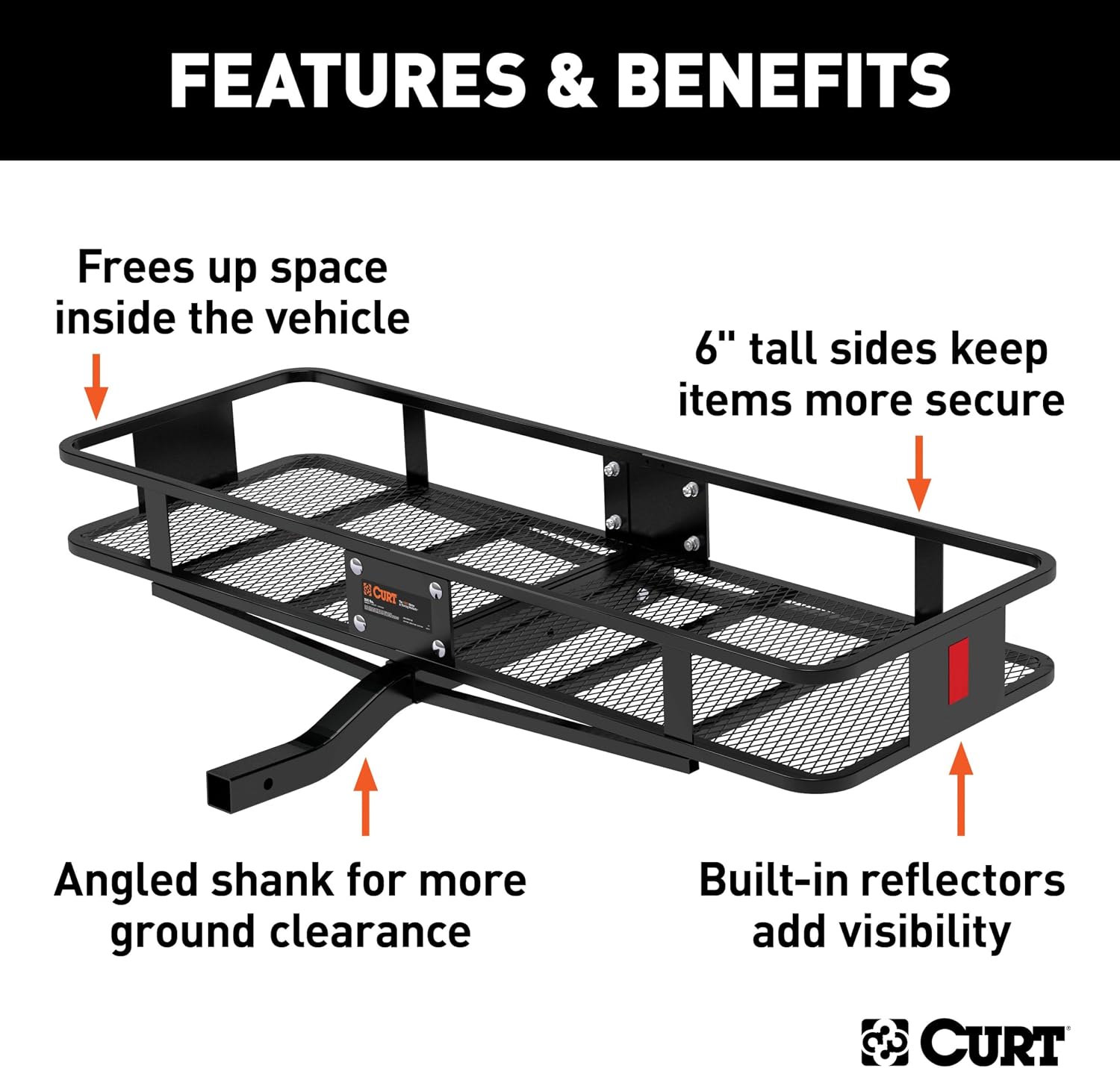 CURT 18150 Cargo Basket Hitch Trailer Hitch Cargo Carrier, 500 lbs. Capacity, 59-1/2-Inch x 20-1/4-Inch x 5-1/2-Inch, Fits 2-Inch Receiver