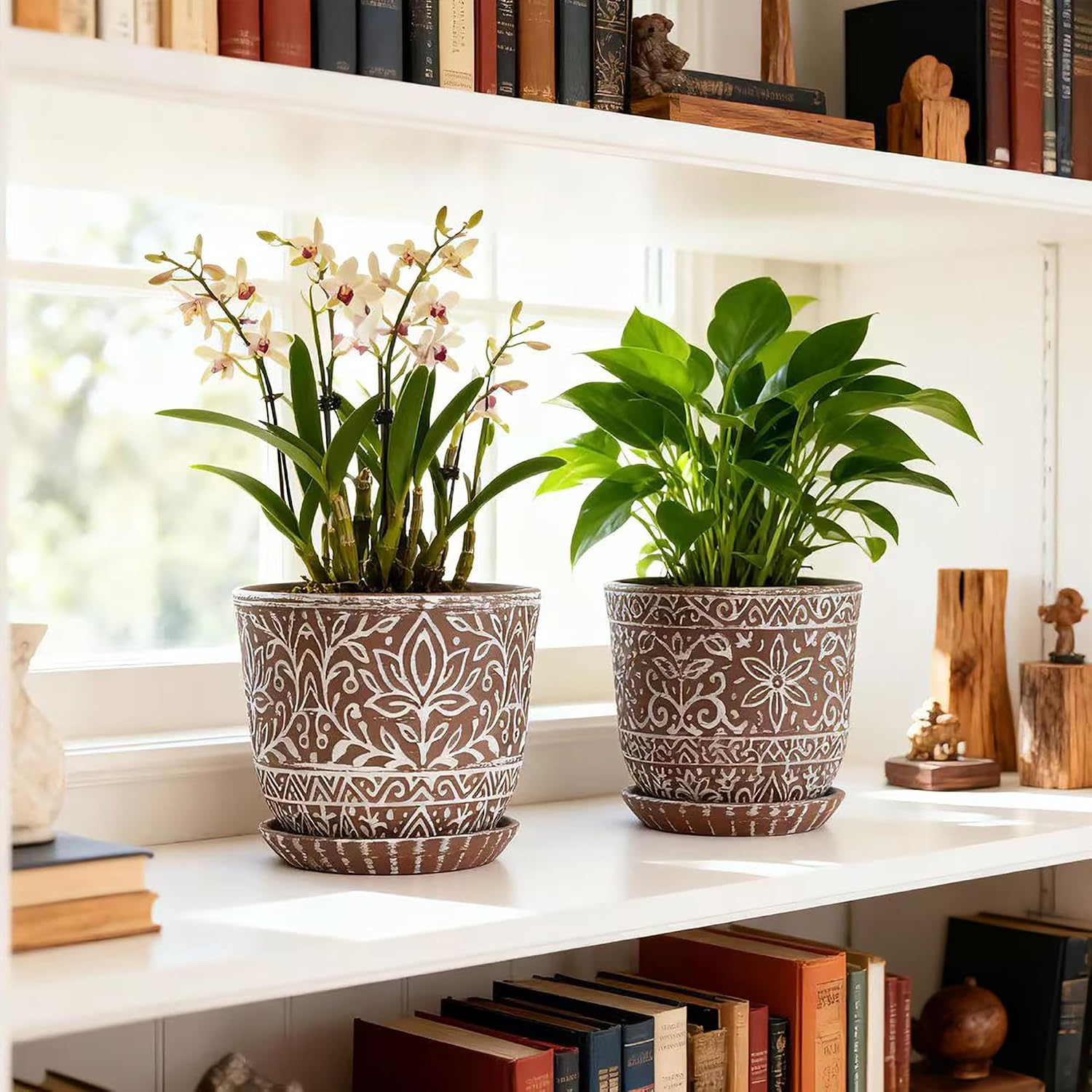 Gepege Ceramic Plant Pots, 6 Inch Indoor Planters with Drainage & Saucers