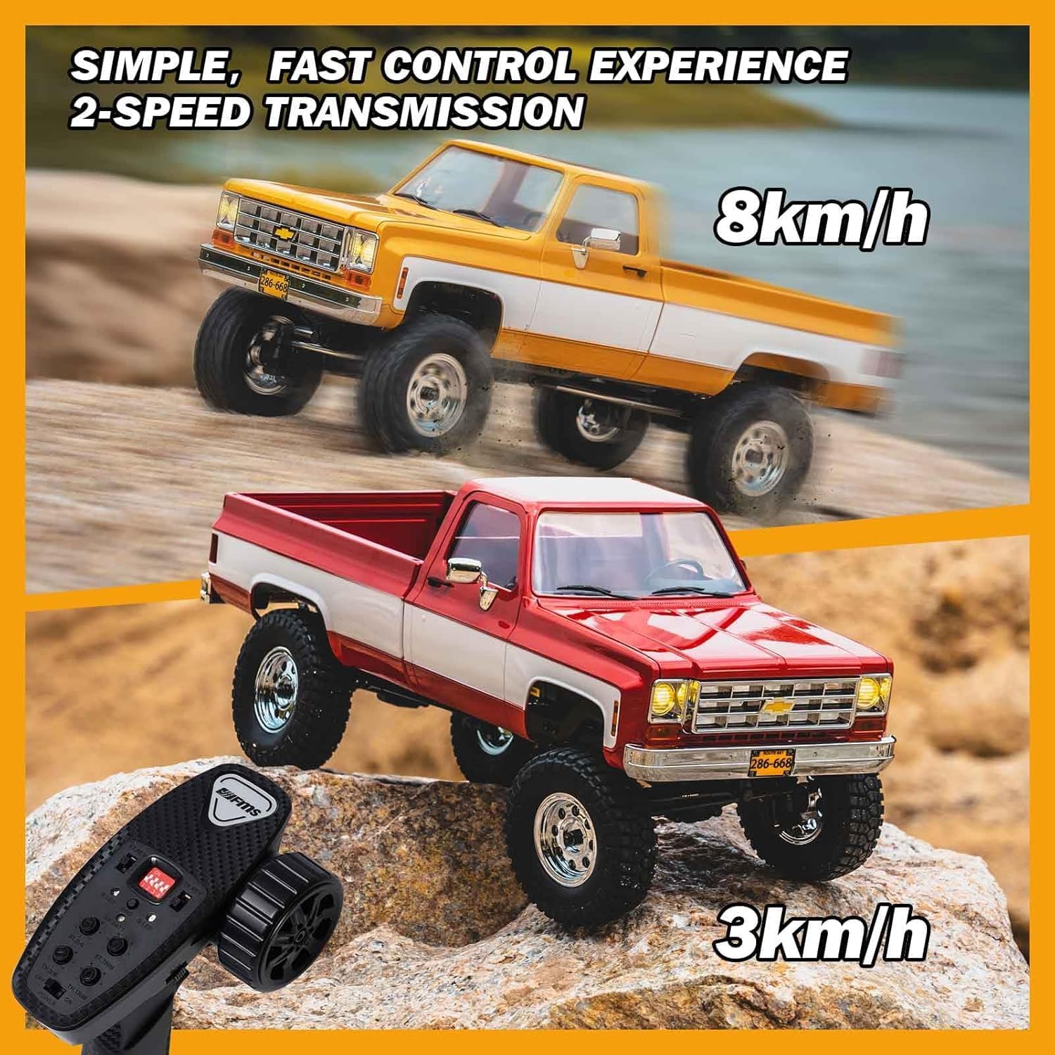 FMS 1/18 FCX18S Chevy K10 S RC Crawler RTR with License Red, RC Pickup Truck 4x4 Chevy Hobby Grade 2-Speed Transmission Monster Truck for Adults with Led Light (red)
