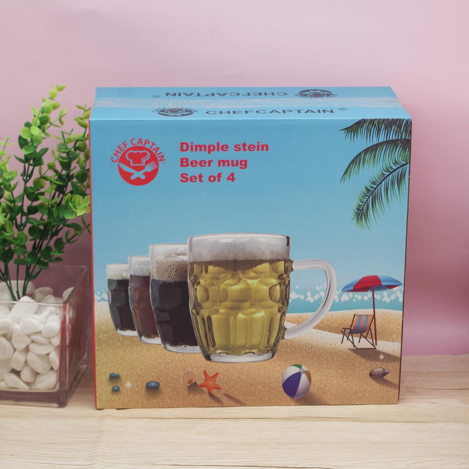 Dimple Stein Beer Mug - 20 OZ (4 Pack)