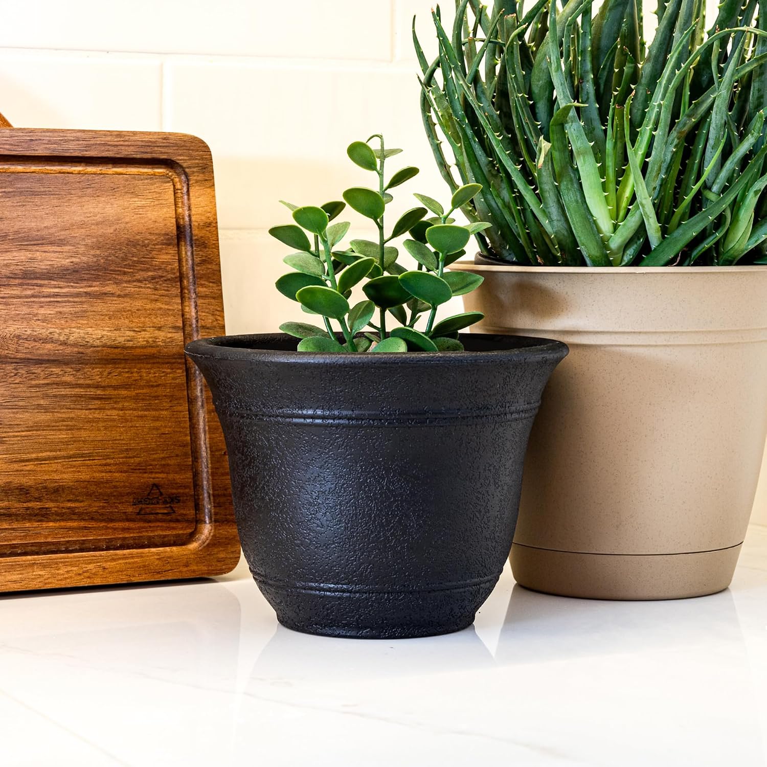 The HC Companies Sierra Round Self-Watering Pot - Lightweight Plastic Planter for Herbs & More - Durable Plant Pots for Indoor Plants & Outdoor Plants (13” Rustic Redstone, Pack of 1)