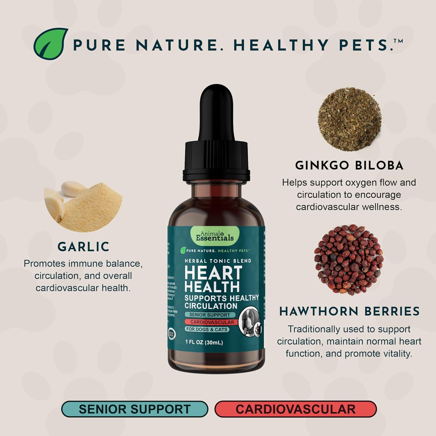 Heart Health for Dogs & Cats - Cardiovascular Support Supplement, Healthy Heart, Organic Hawthorn Berry, Herbal Tincture - 2 Fl Oz
