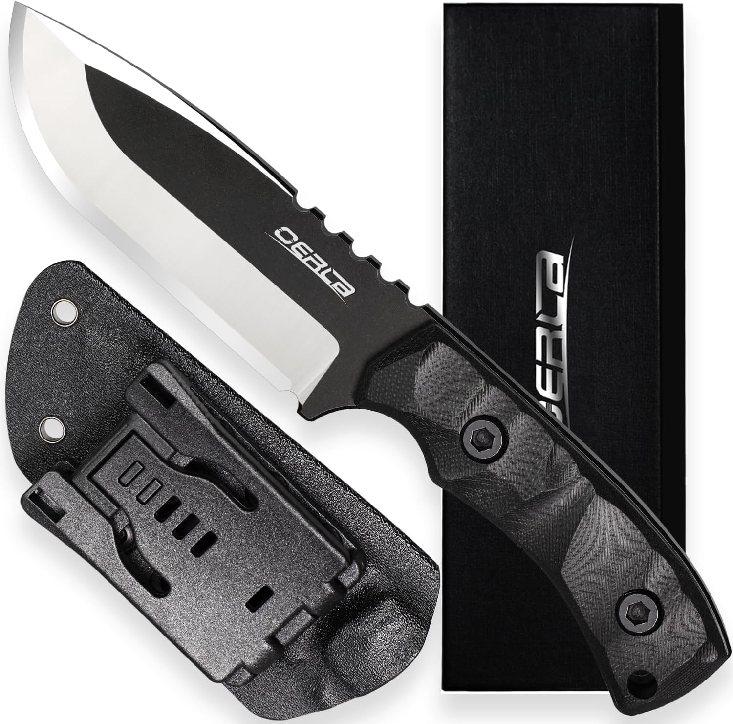 TAC DE-0014 Fixed Blade Outdoor Duty Knife 420HC Stonewashed Stainless Steel Field Knife Straight Camping Knife with G10 Handle Waist Clip EDC Kydex