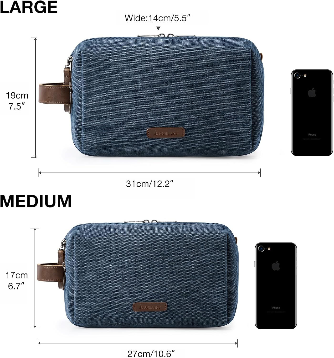 BAGSMART Toiletry Bag for Men, Canvas Travel Toiletry Organizer Dopp Kit Water-resistant Shaving Bag for Toiletries Accessories,Grey-Medium