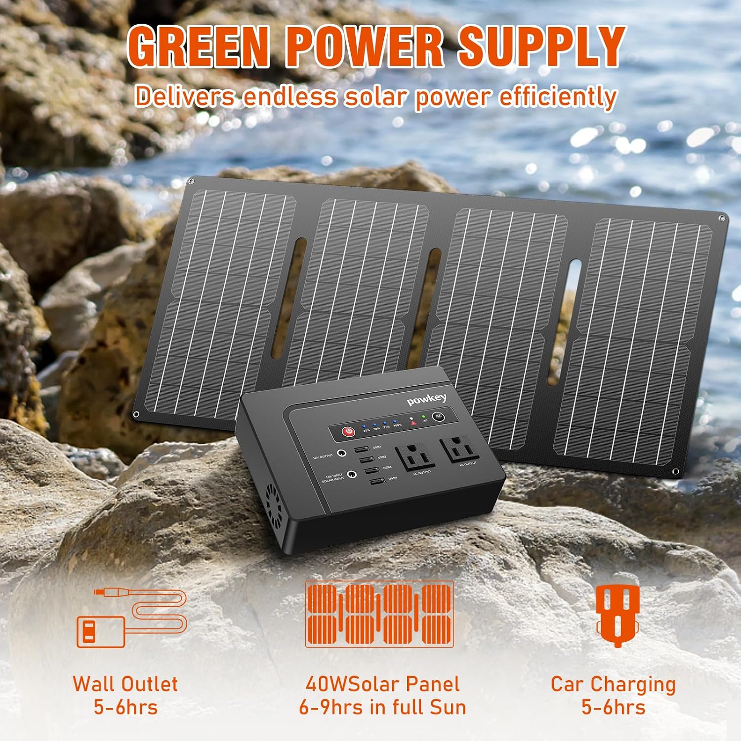 powkey 200W Portable Power Bank with AC Outlet 120V, 146Wh Power Station | Rechargeable Backup Lithium Battery Powered, Pure Sine Wave AC Outlet for Outdoor RV Trip Travel Home Office Emergency