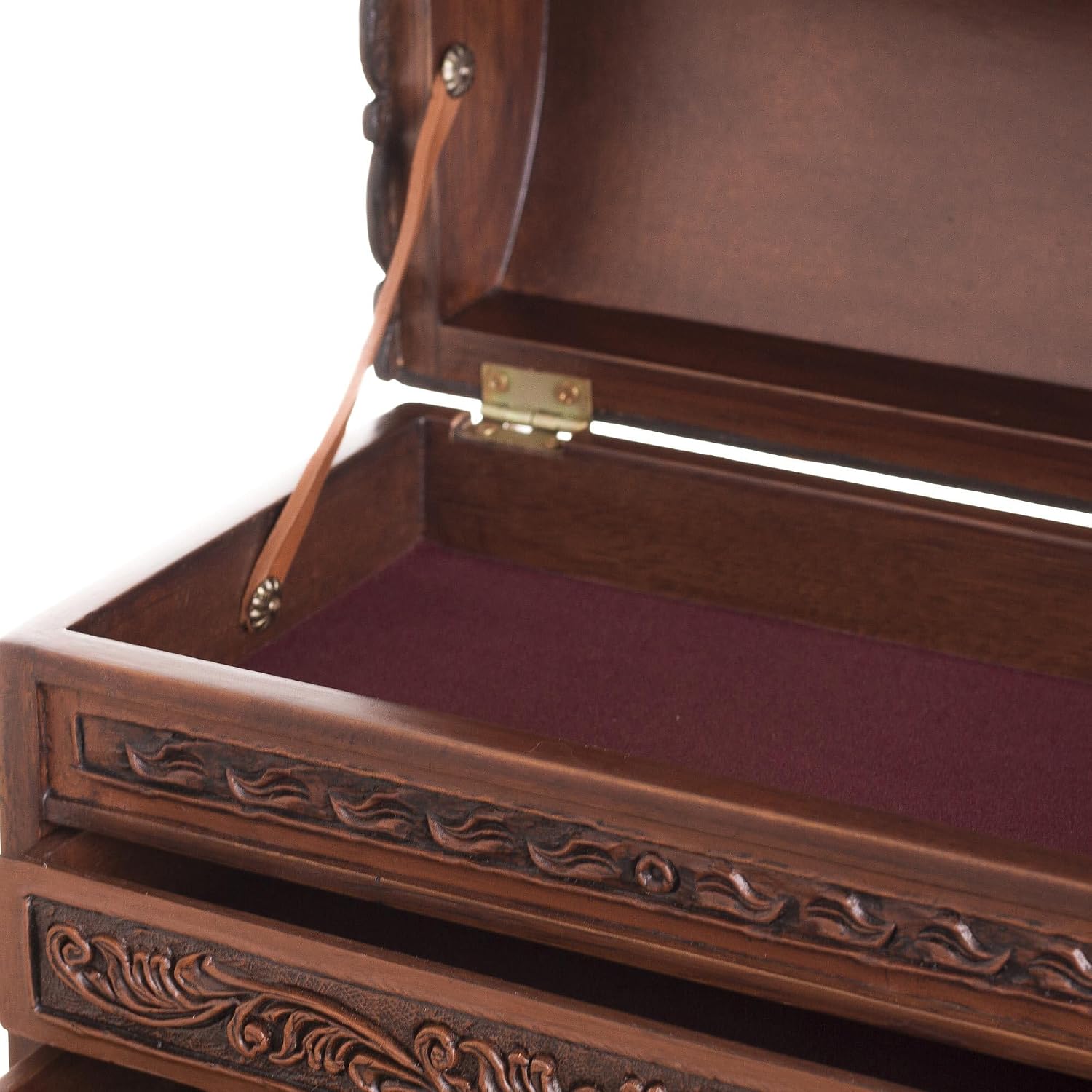 NOVICA Artisan Handmade Leather Cedar Wood Jewelry Chest Bird Pattern from Peru Brown Boxes Colonial Floral Animal Themed [8.25in H x 11.5in W x 6in