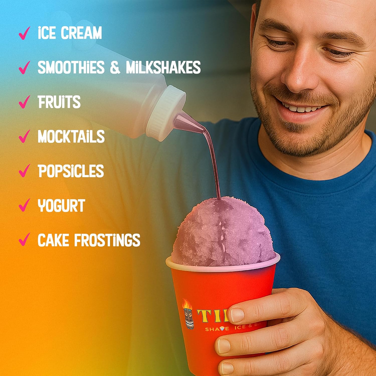 Tiki's Shave Ice Syrup Concentrate for Snow Cones & Shaved Ice - Natural Syrup for Beverages & Desserts - Ideal for Snow Cone