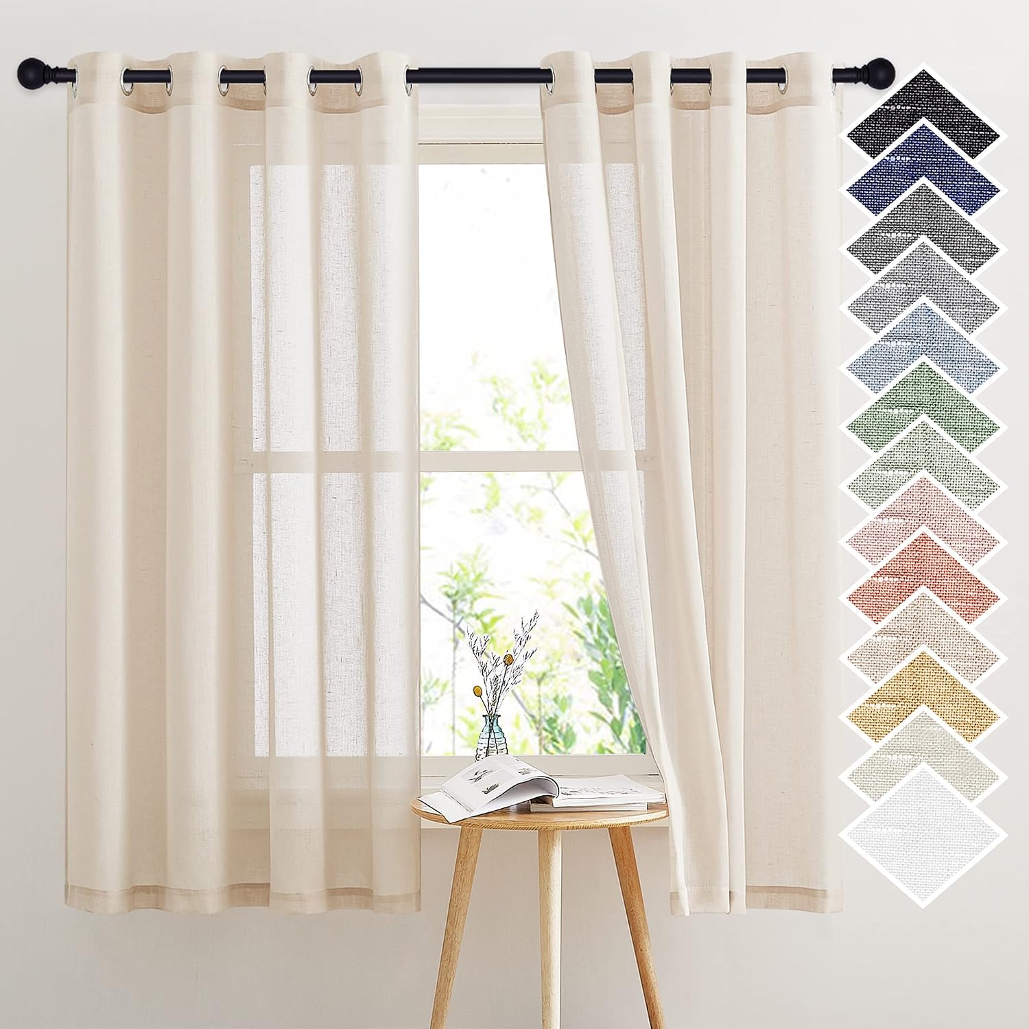 NICETOWN Linen Curtains Semi Sheer Bedroom Window Curtains