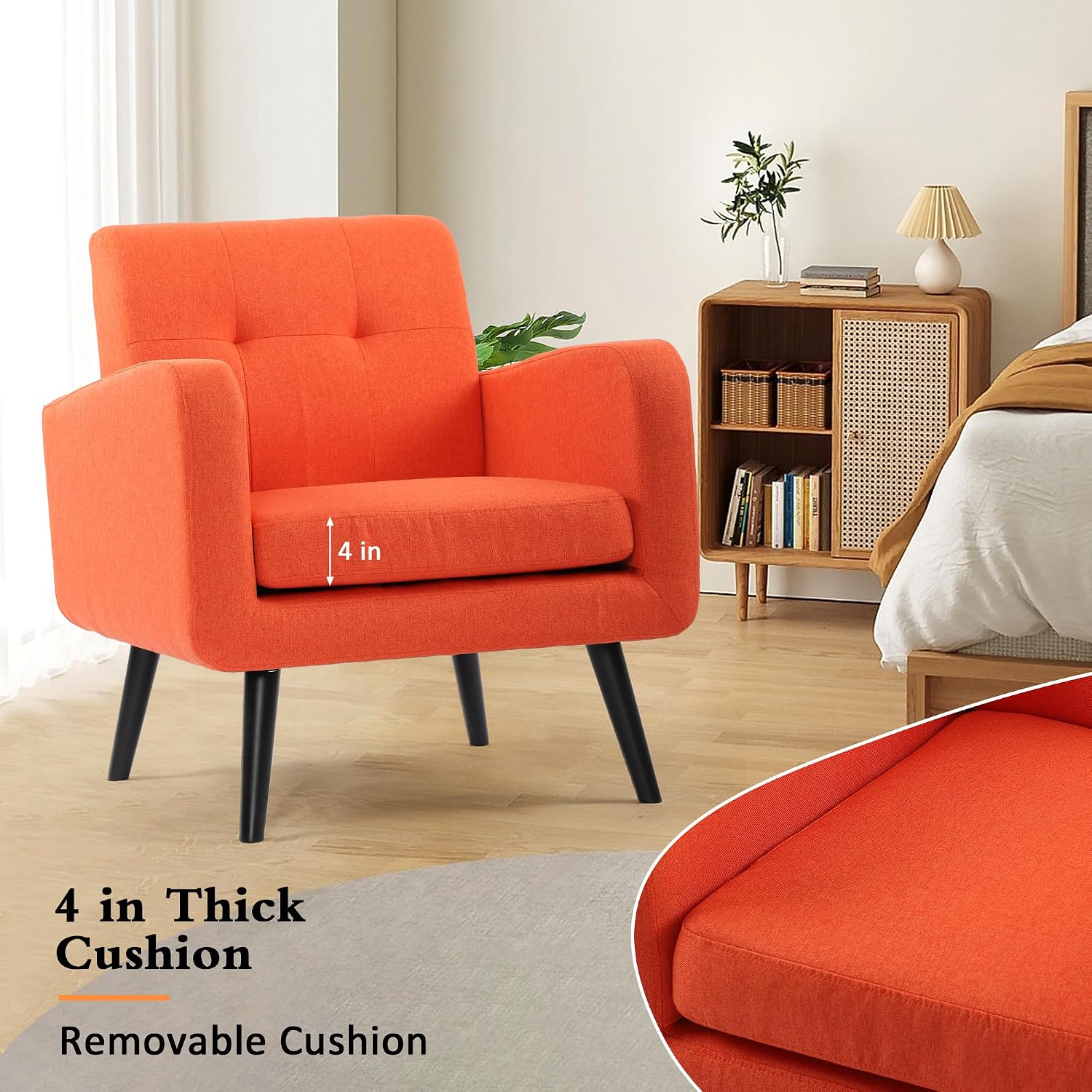 LSSPAID Modern Accent Chairs, Upholstered Fabric Cozy Armchairs, Living Room Side Chair with Solid Wood Legs, Blue