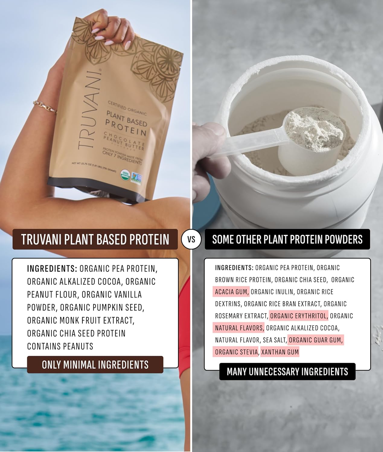 Truvani Organic Plant Based Protein Powder | Chocolate | 1 Serving