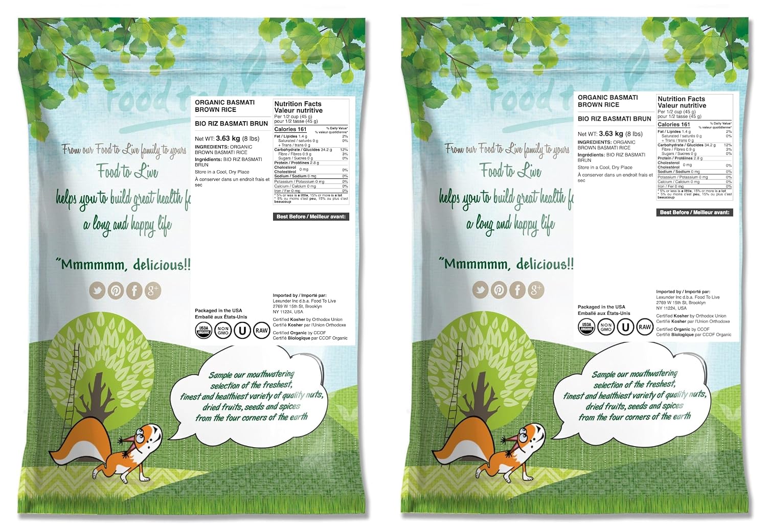 Food to Live Organic Brown Basmati Rice, 20 Pounds Non-GMO, Whole Long-Grain Rice Variety, Fragrant, Kosher, Vegan, Bulk. Less Starch Content. High in Dietary Fiber. Great for Making Stir-Fries