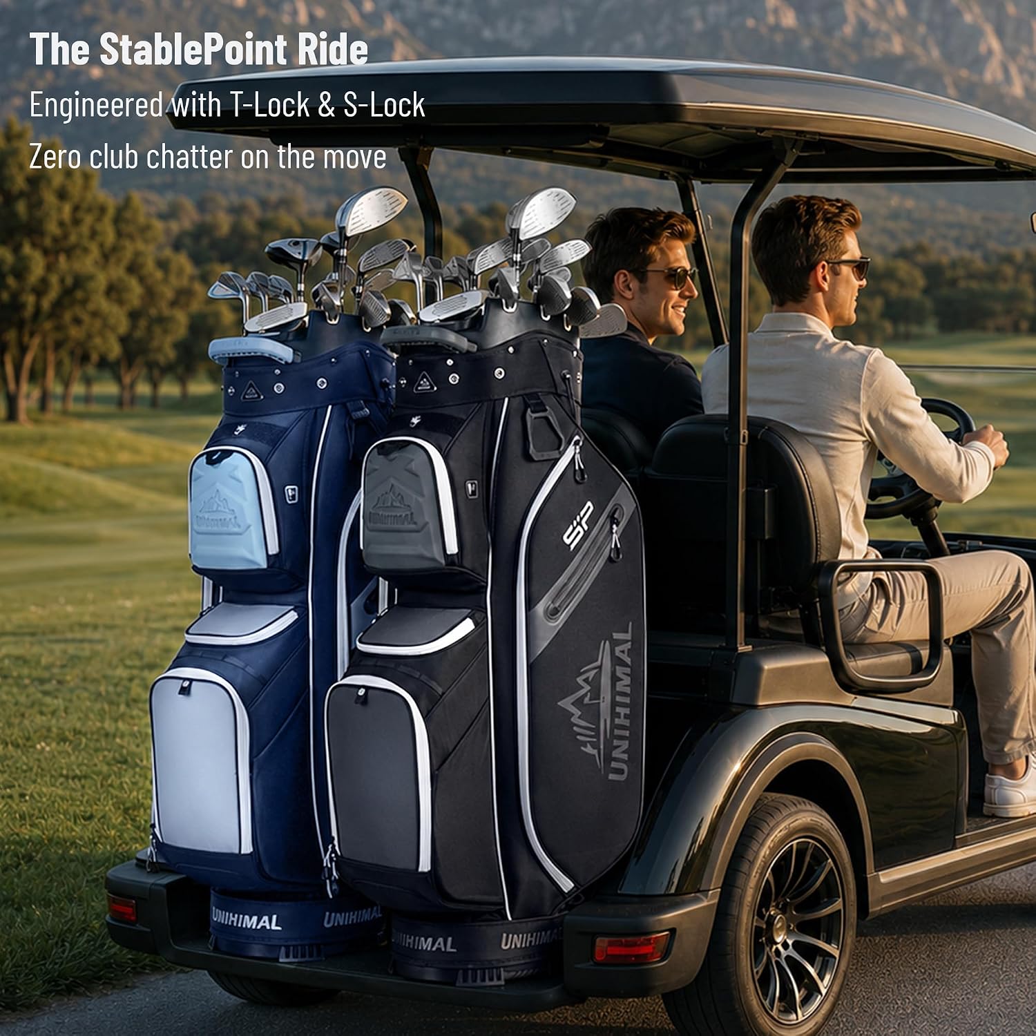 StablePoint Golf Cart Bag with 14-Way Full-Length Divider Top | S&T-Lock Golf Bag for Men with Magnetic Pocket, Cooler Pocket & Rain Cover