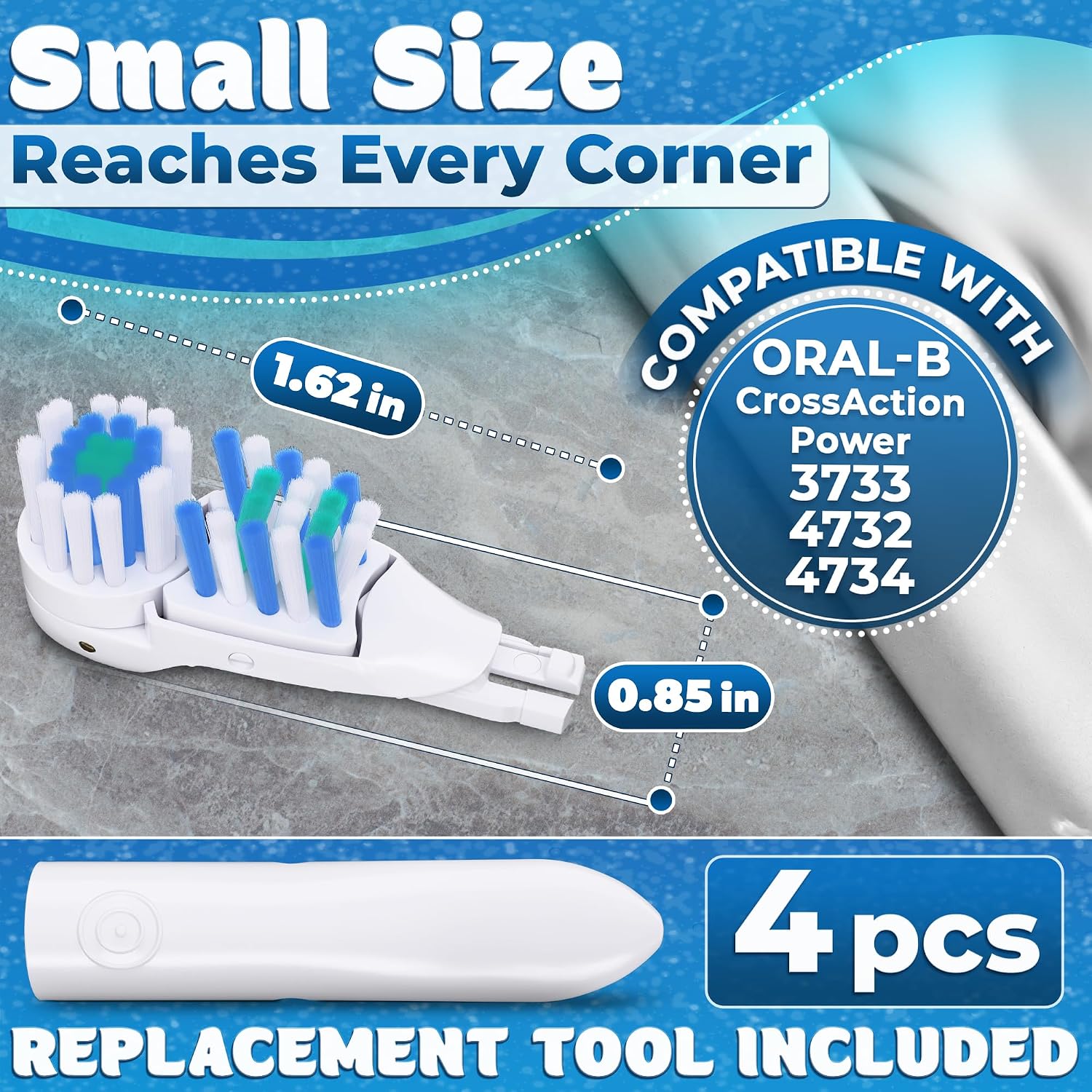 4 Pcs Brush Heads Compatible with Oral-B CrossAction 3733, 4732, 4734