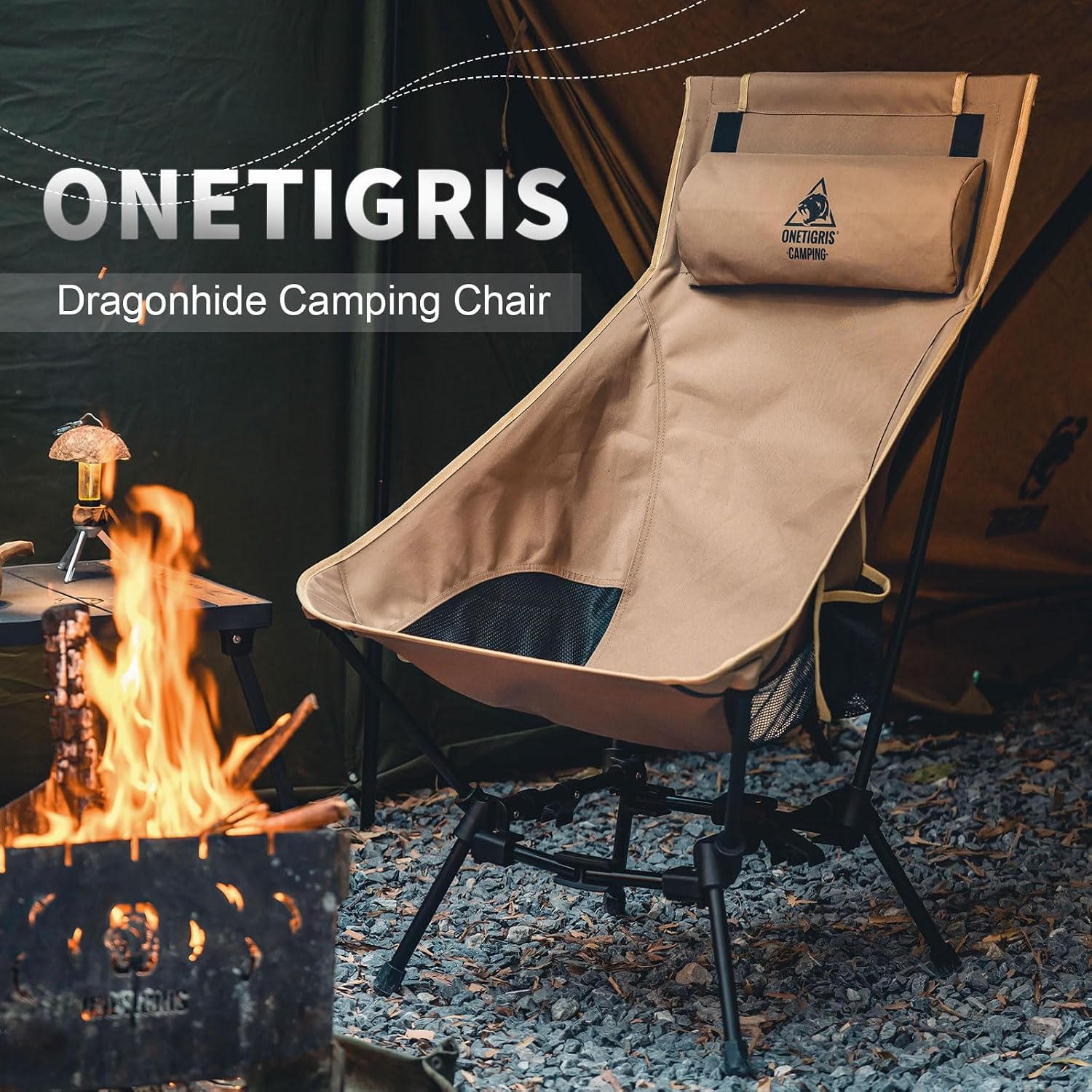 ONETIGRIS Dragonhide Oversized Camping Chair with Pillow Design, Comfortable Widened Seat Folding, 275 lbs Capacity