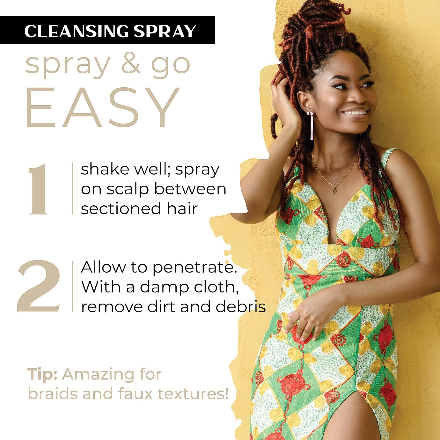 Dollylocks Cleansing Rinse-free Shampoo Spray | Removes Build-up + Moisturizes | Plant-Based Residue-free Vegan | Locs, Braids, Hair Extensions