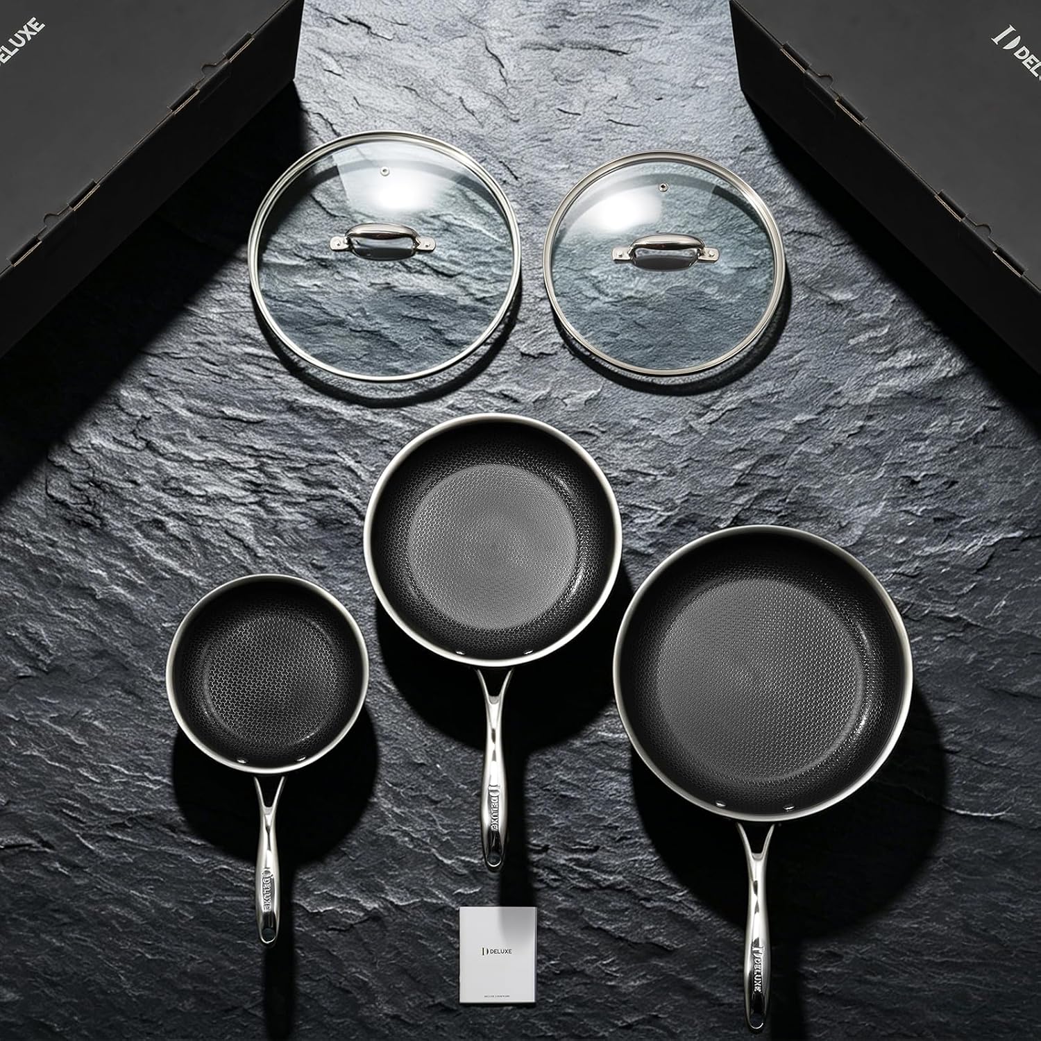 Deluxe 13 Piece Hybrid Ceramic Nonstick Stainless Steel Cookware Set | 5 PC Fry Pan Set, 6 PC Pot Set, 3.7QT Deep Sauté Pan&Lid, Induction Ready, Stay Cool, PFOA Free FOR All Cooktops