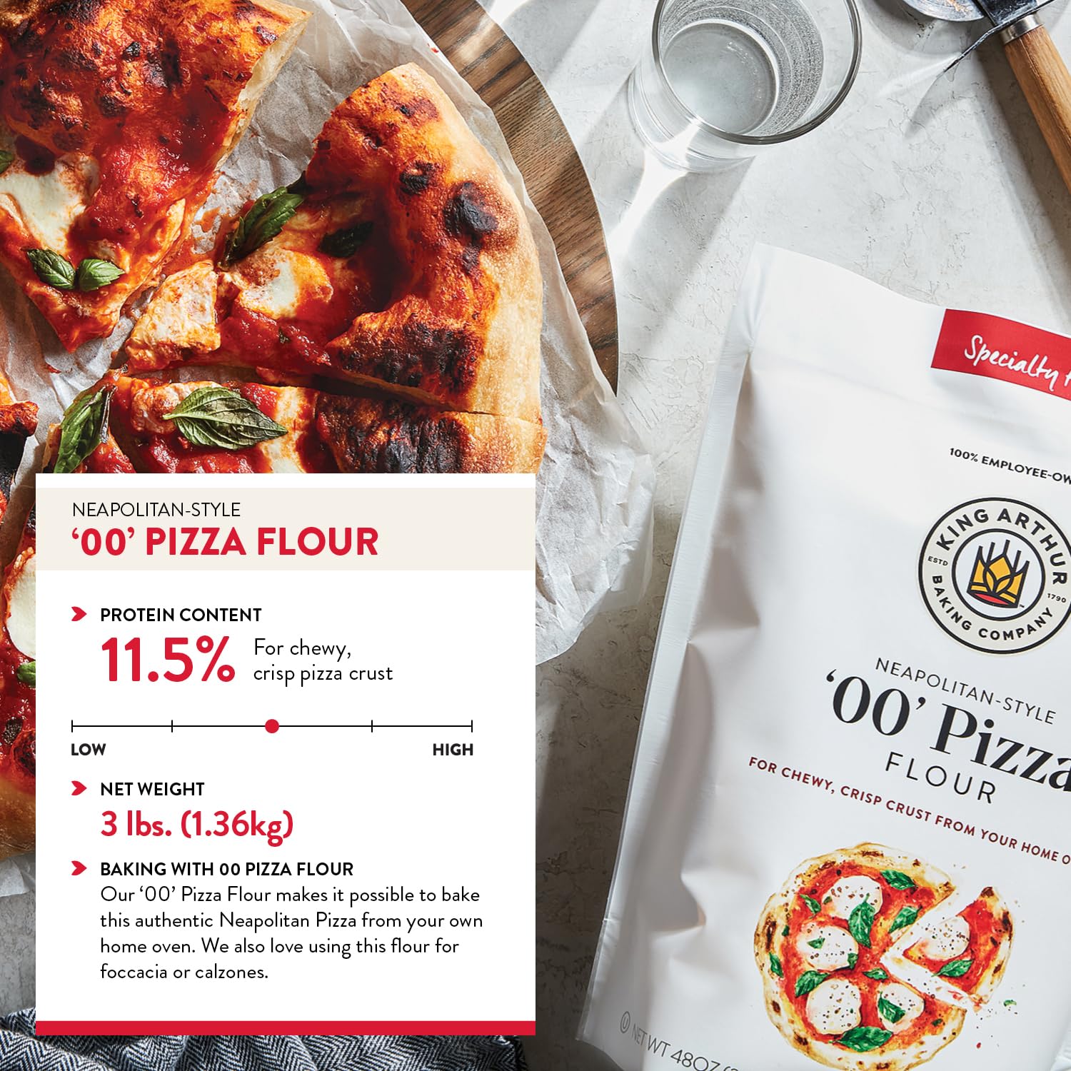 King Arthur 00 Pizza Flour, Non-GMO Project Verified, 100% American Grown Wheat, 3 lb Bag